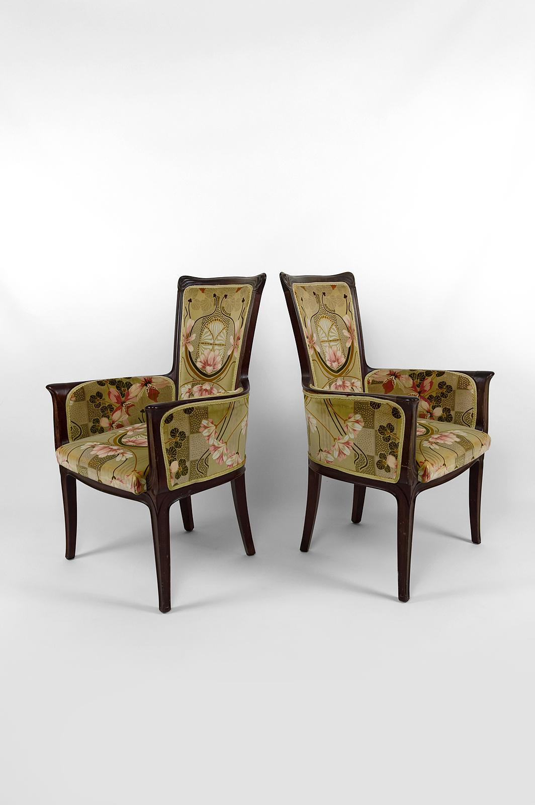 Art Nouveau salon set of 3, 2 armchairs and 1 chair, France, Circa 1900 For Sale 3