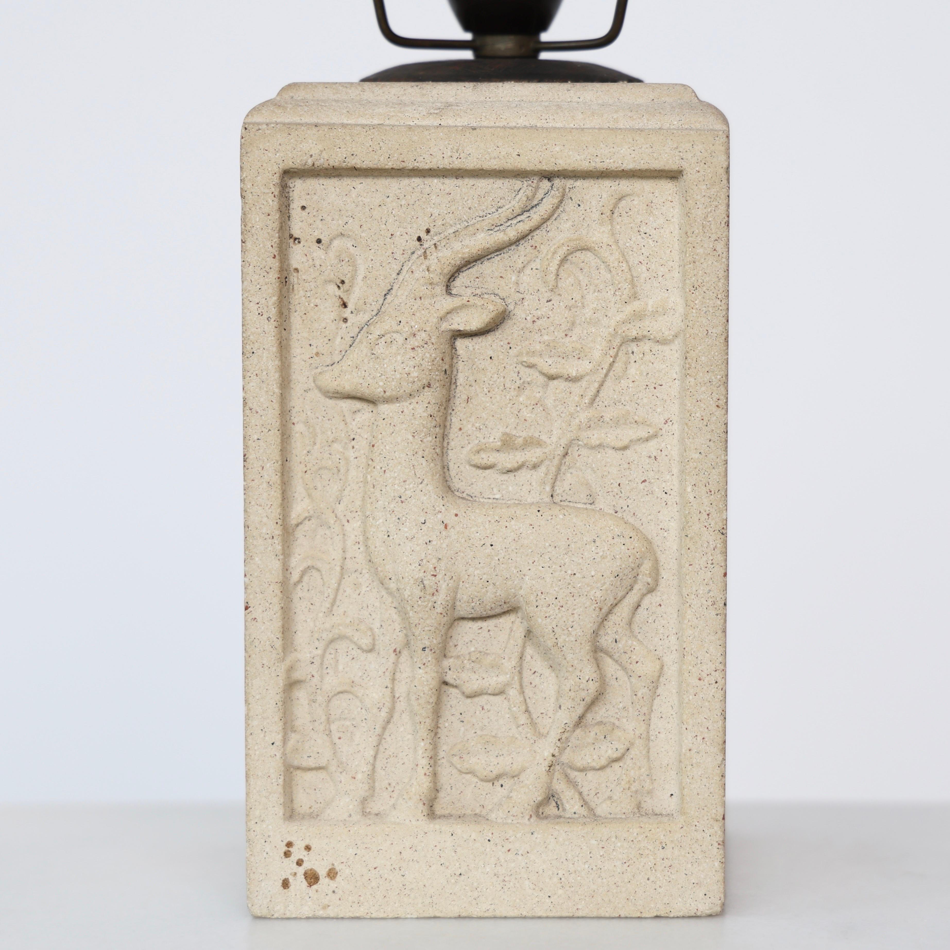 Art Nouveau Sandstone Table Lamp with Antelope Motif, 1940s, Denmark For Sale 6