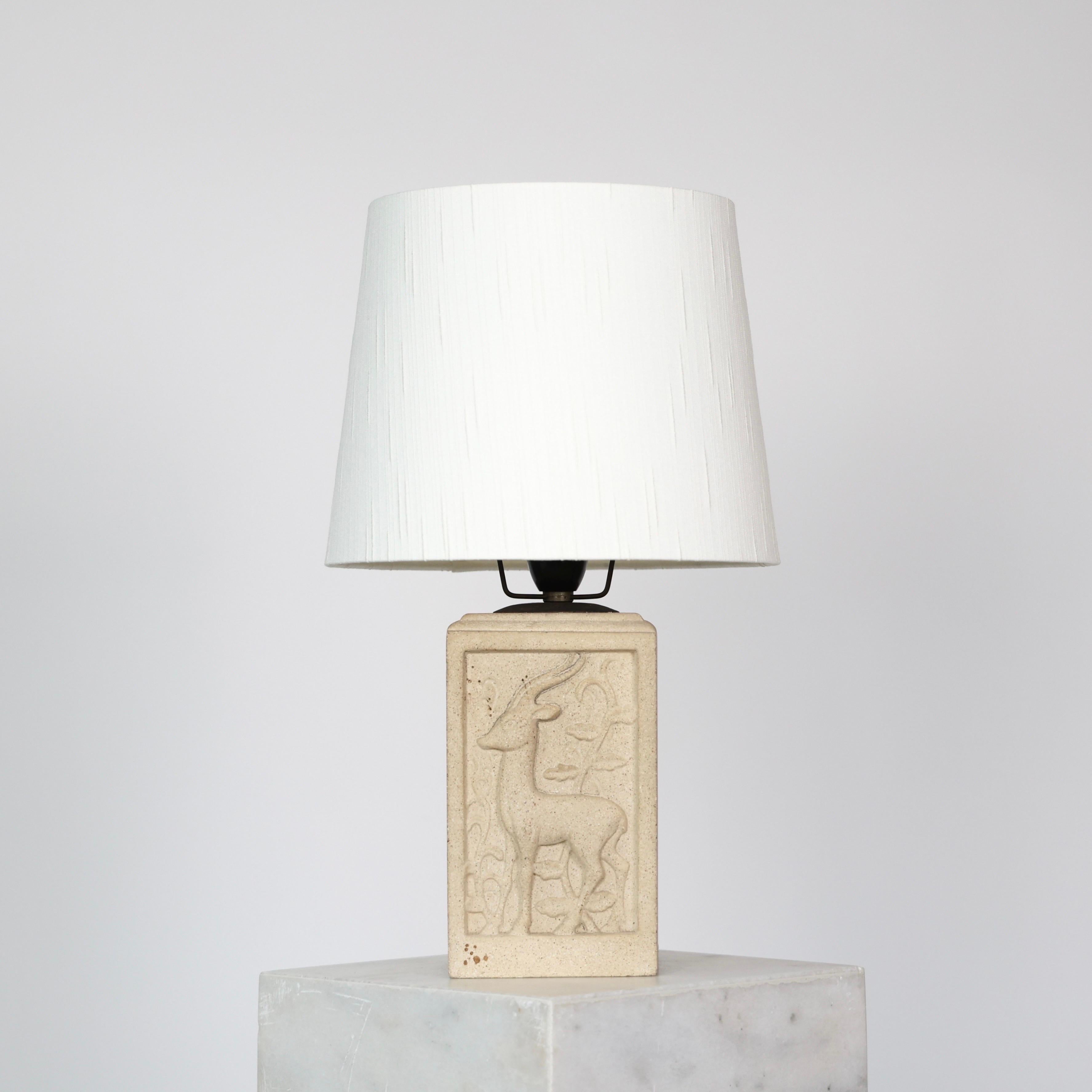 Art Nouveau Sandstone Table Lamp with Antelope Motif, 1940s, Denmark For Sale 7