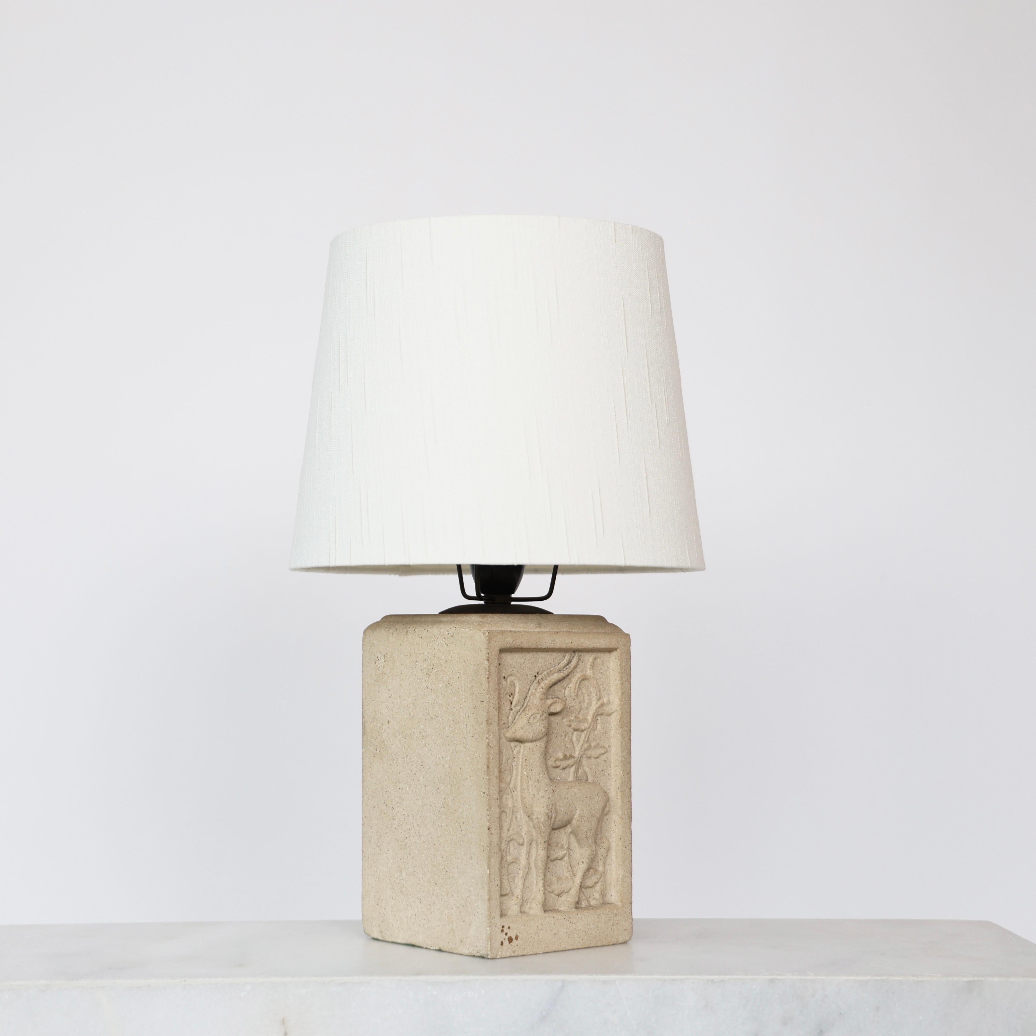 Art Nouveau Sandstone Table Lamp with Antelope Motif, 1940s, Denmark For Sale 1