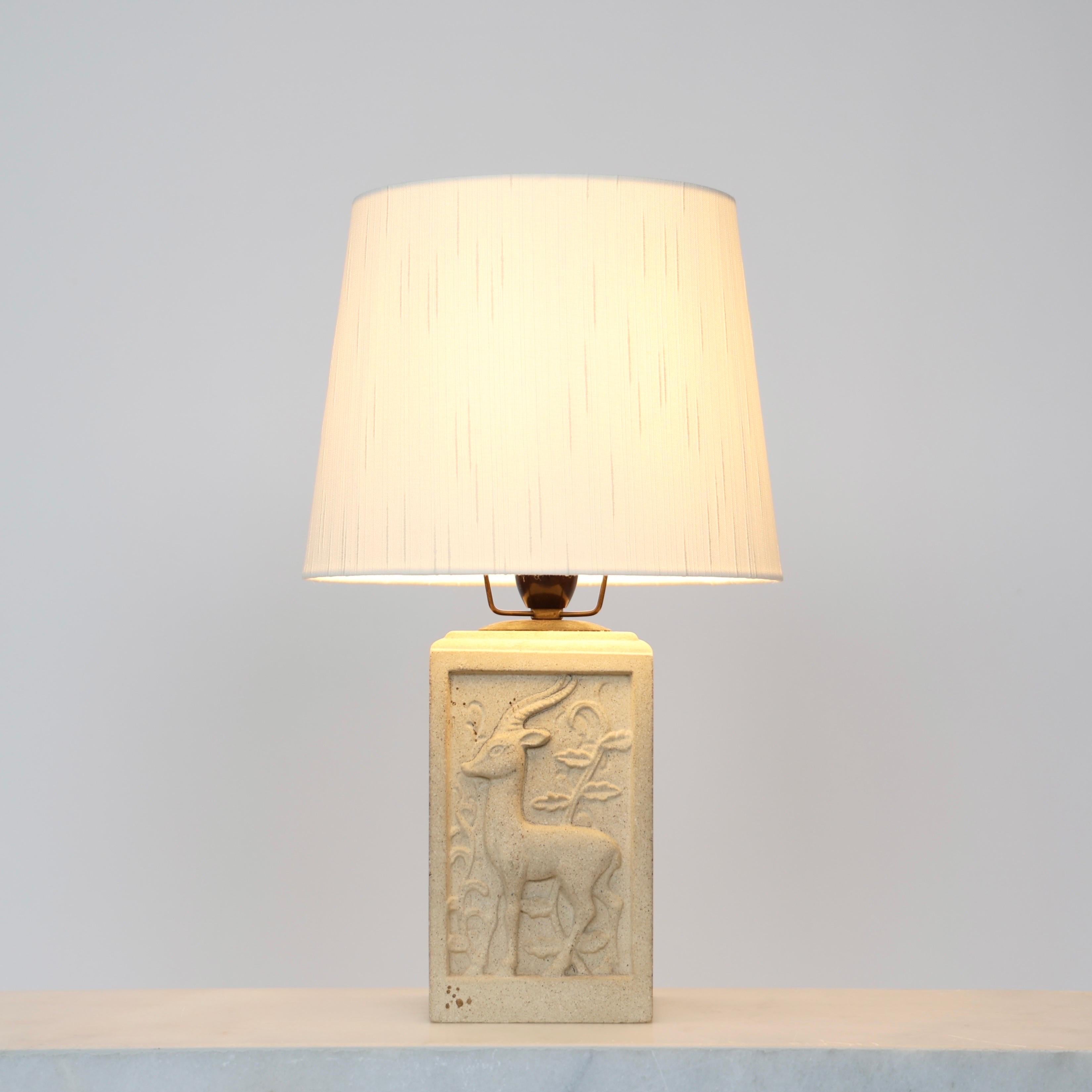 Art Nouveau Sandstone Table Lamp with Antelope Motif, 1940s, Denmark For Sale 2
