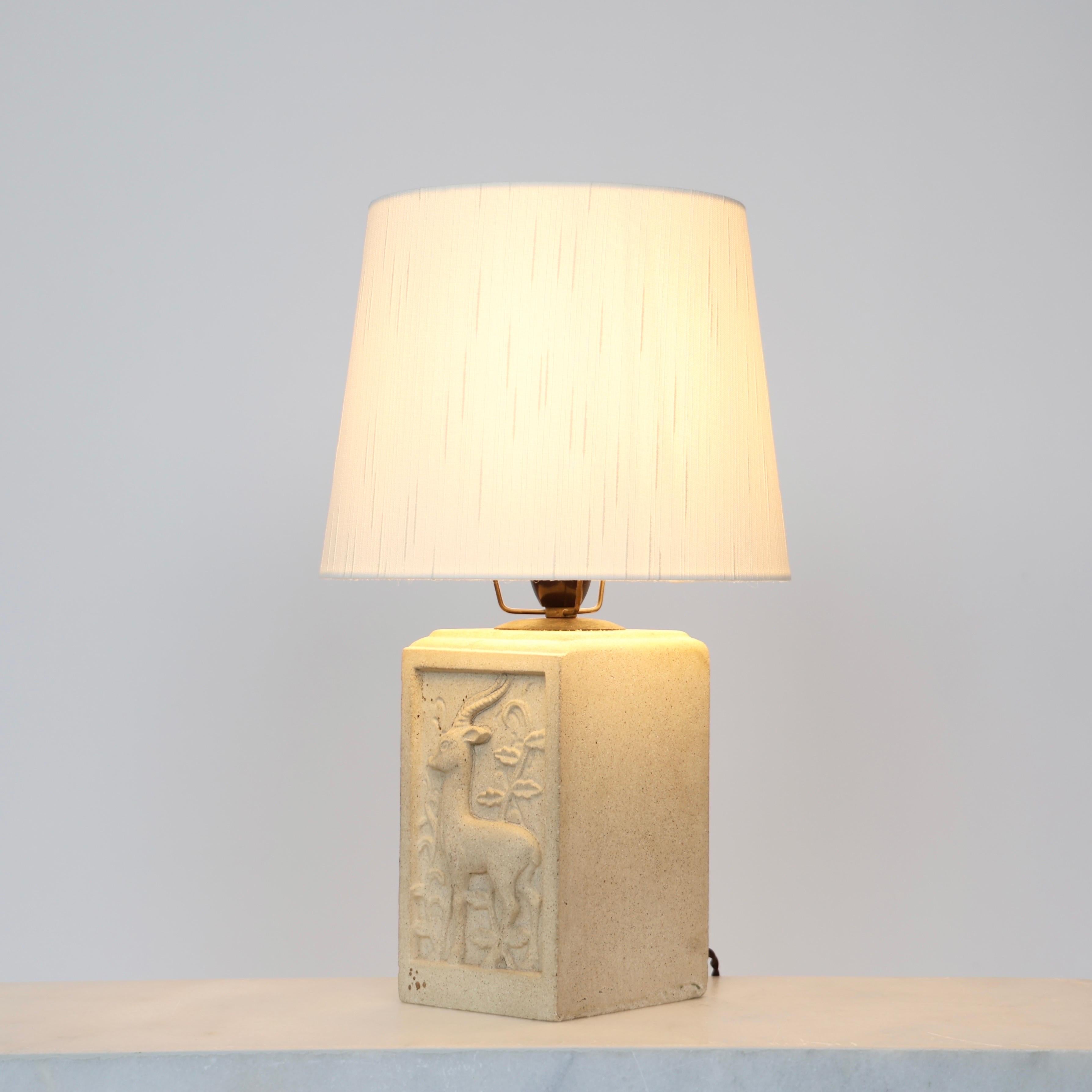 Art Nouveau Sandstone Table Lamp with Antelope Motif, 1940s, Denmark For Sale 3