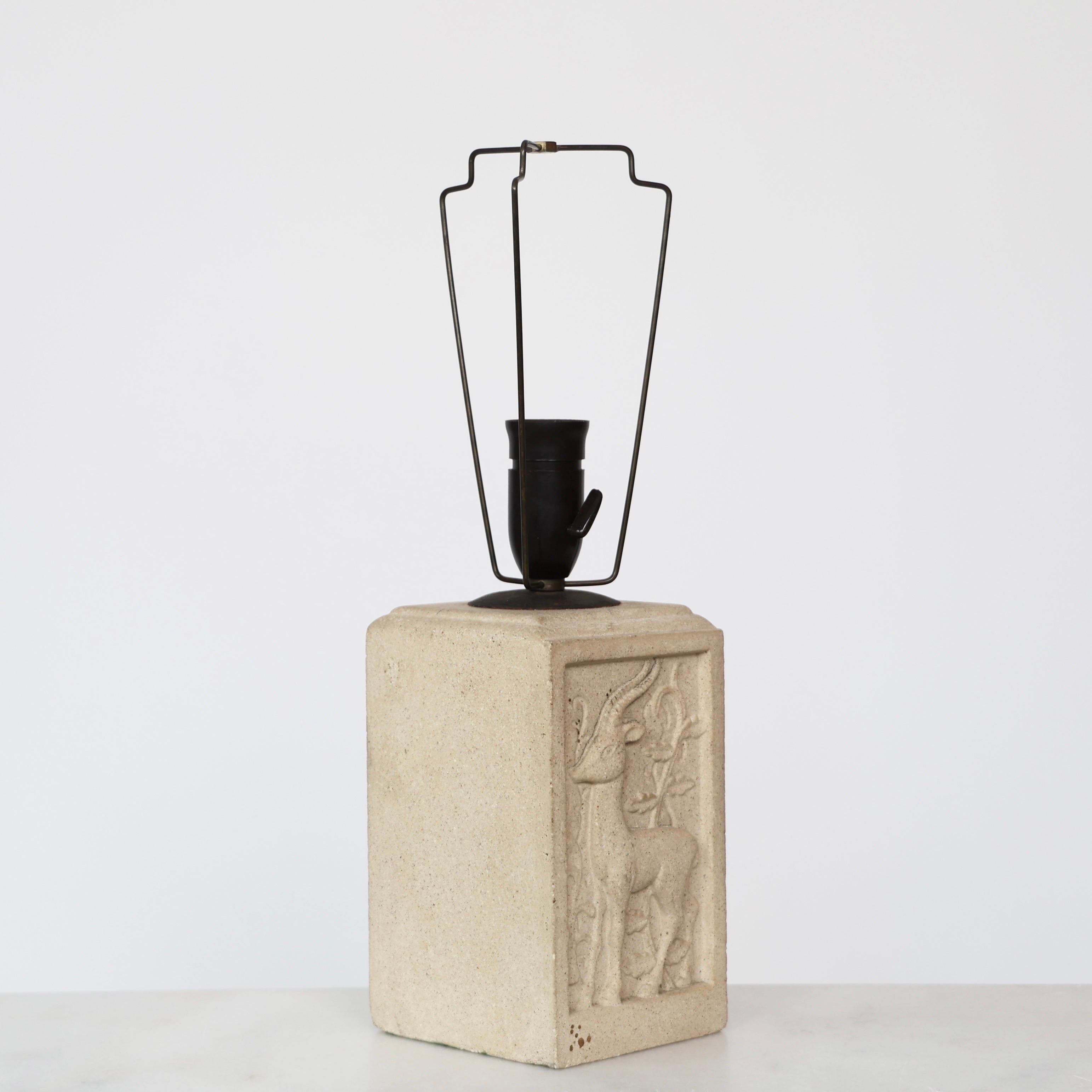 Art Nouveau Sandstone Table Lamp with Antelope Motif, 1940s, Denmark For Sale 4