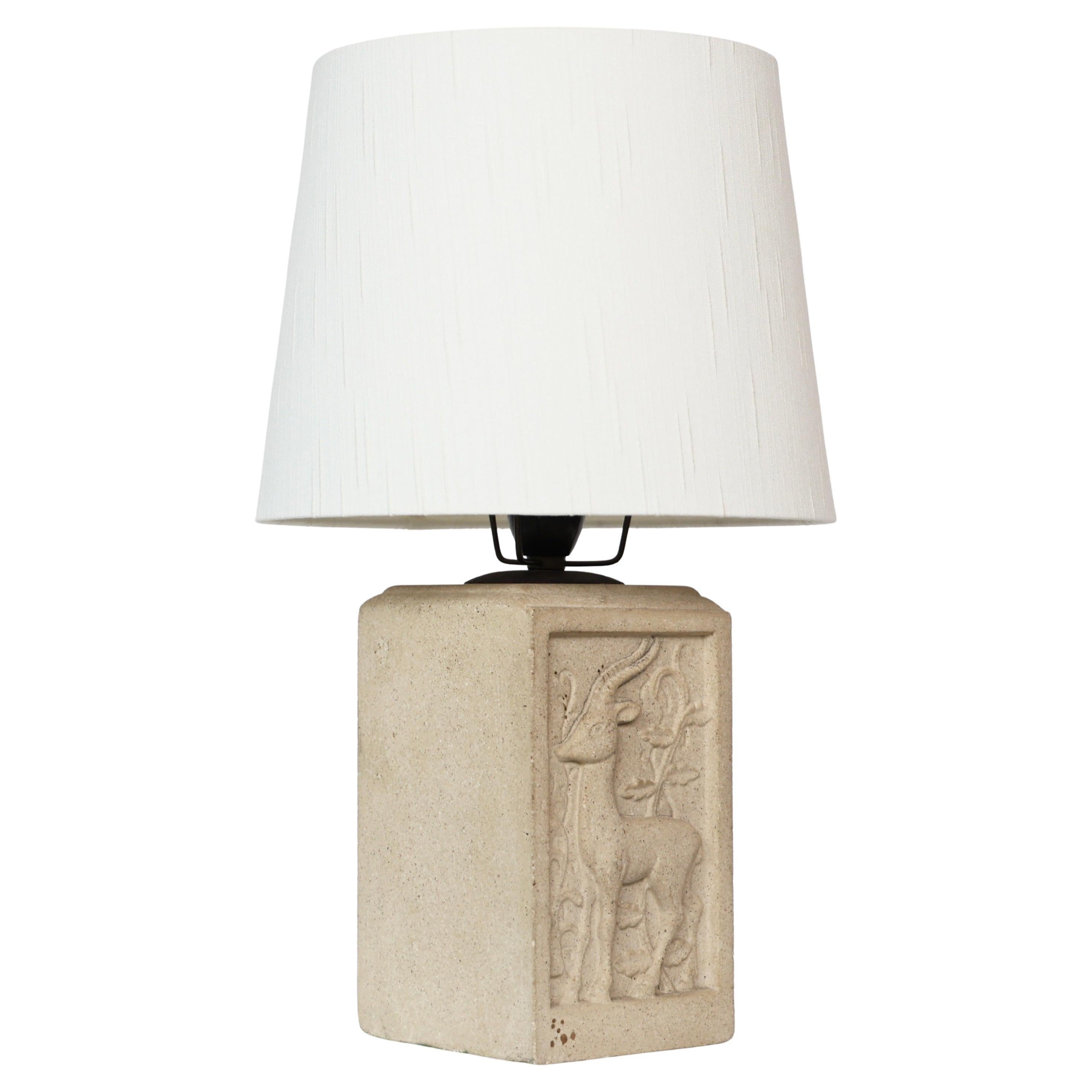 Art Nouveau Sandstone Table Lamp with Antelope Motif, 1940s, Denmark For Sale