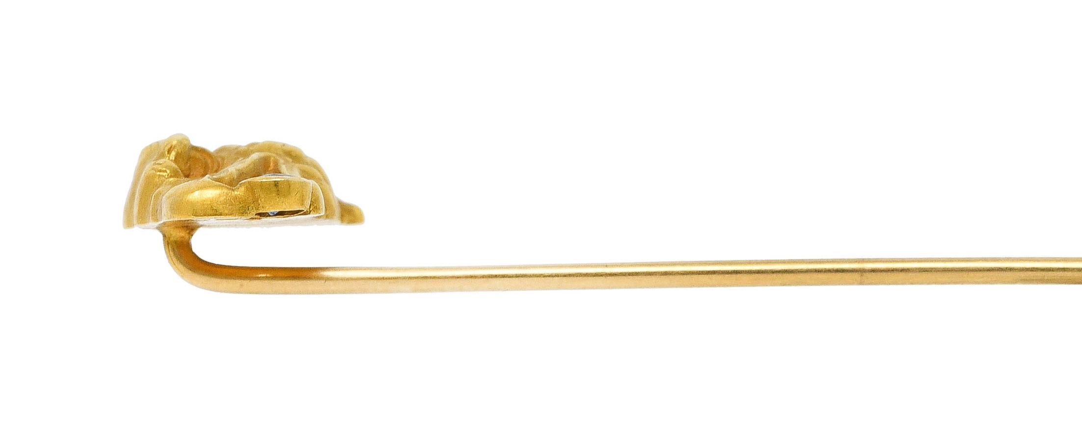 Art Nouveau Sapphire 14 Karat Gold Eagle Head Stickpin In Excellent Condition In Philadelphia, PA