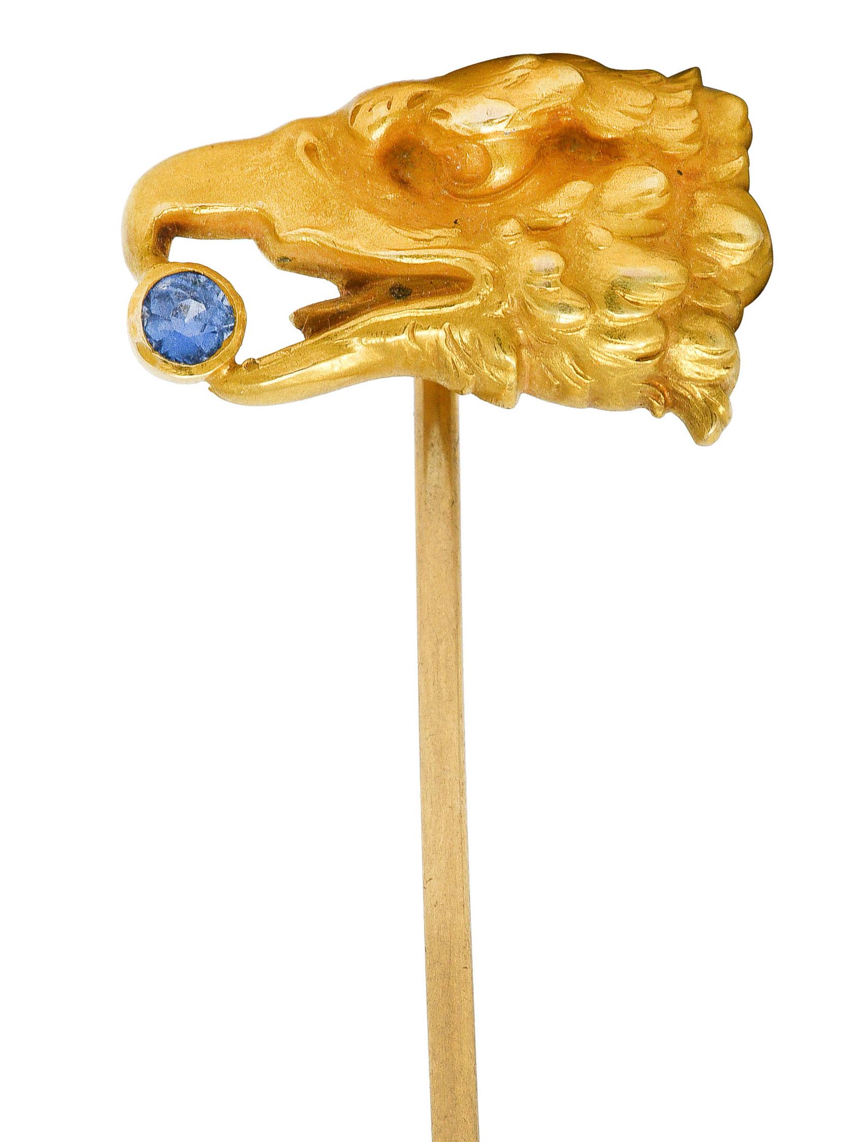Art Nouveau Sapphire 14 Karat Gold Eagle Head Stickpin 1