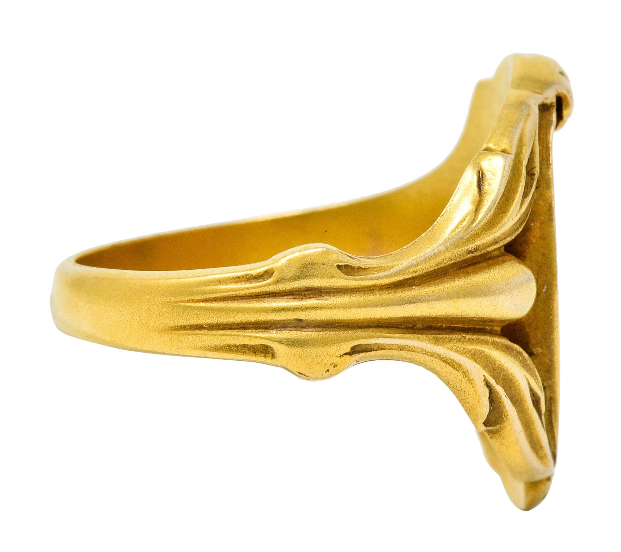 Trillion Cut Art Nouveau Sapphire 14 Karat Gold Signet Ring