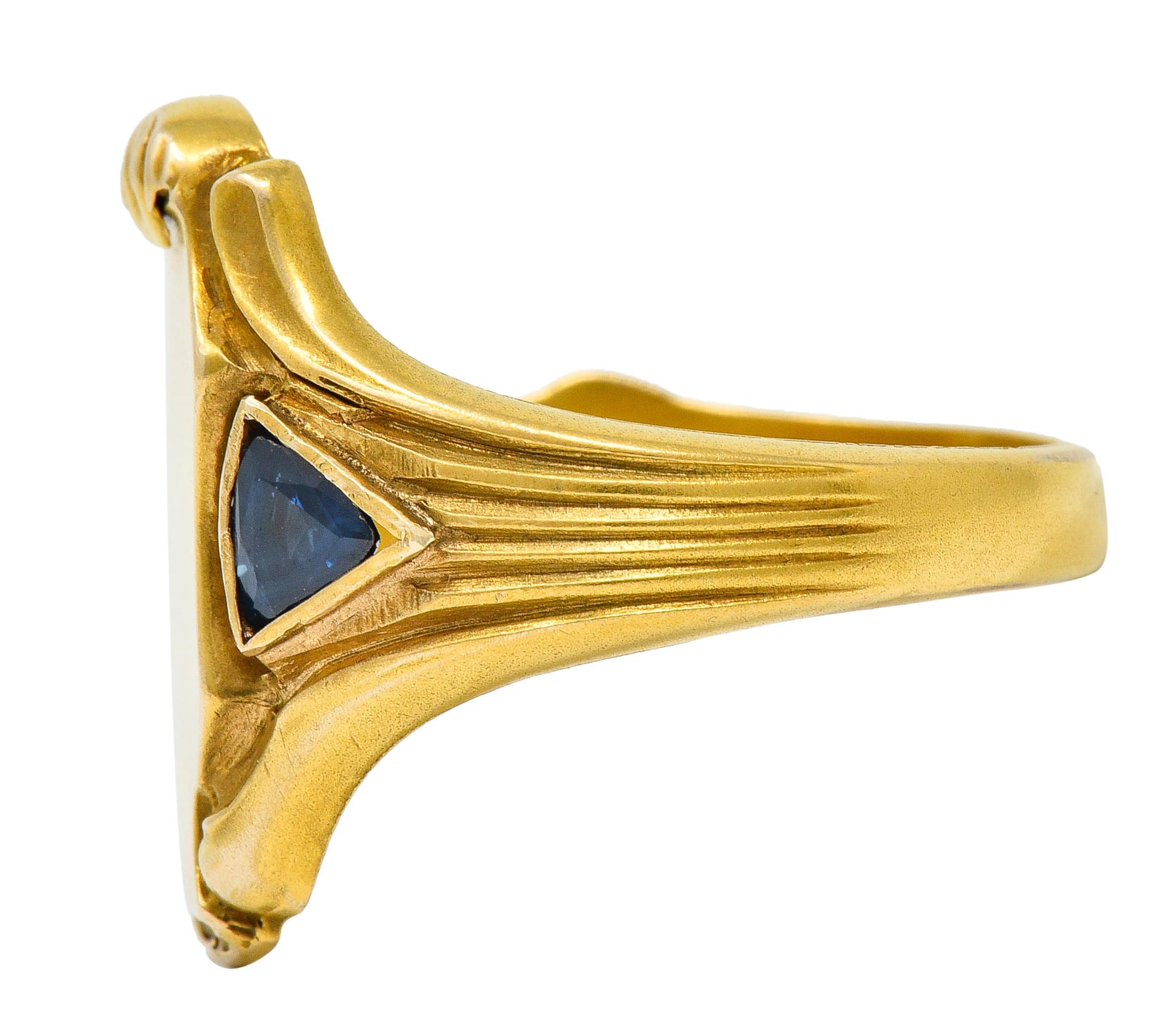 Women's or Men's Art Nouveau Sapphire 14 Karat Gold Signet Ring