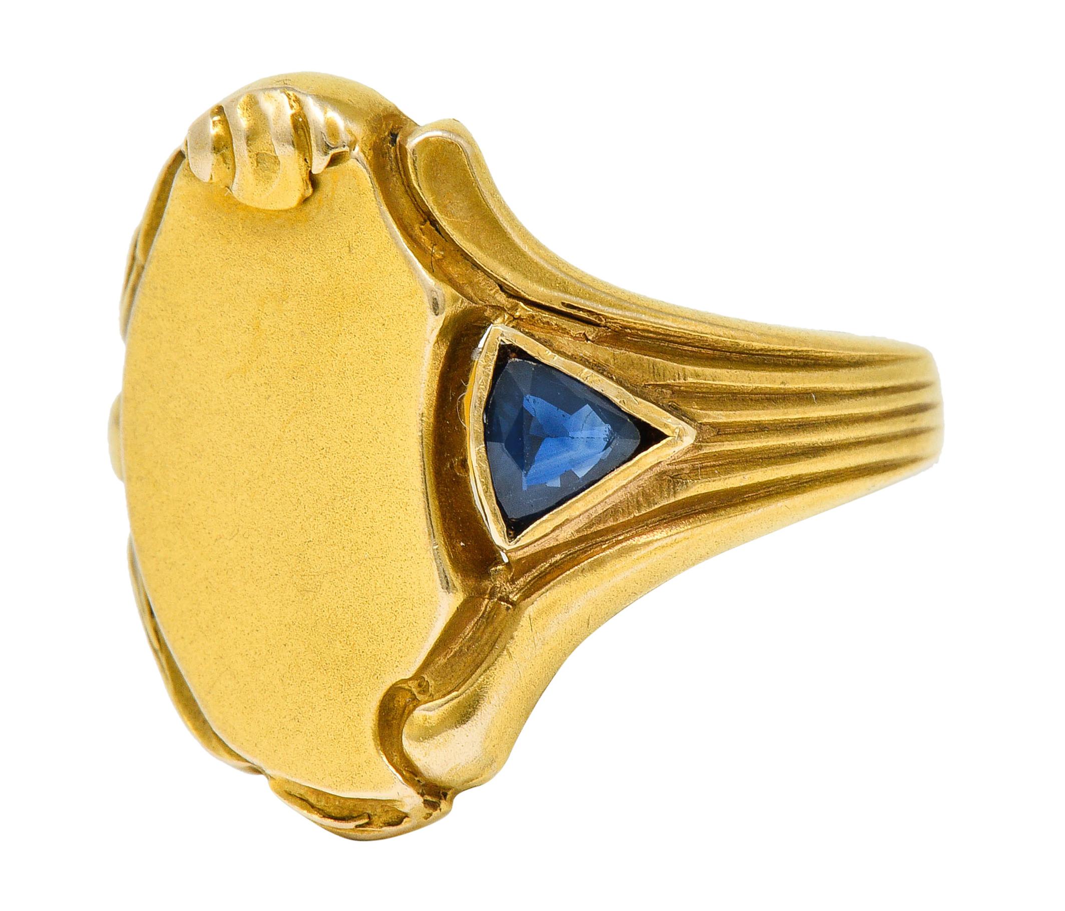 Art Nouveau Sapphire 14 Karat Gold Signet Ring 1