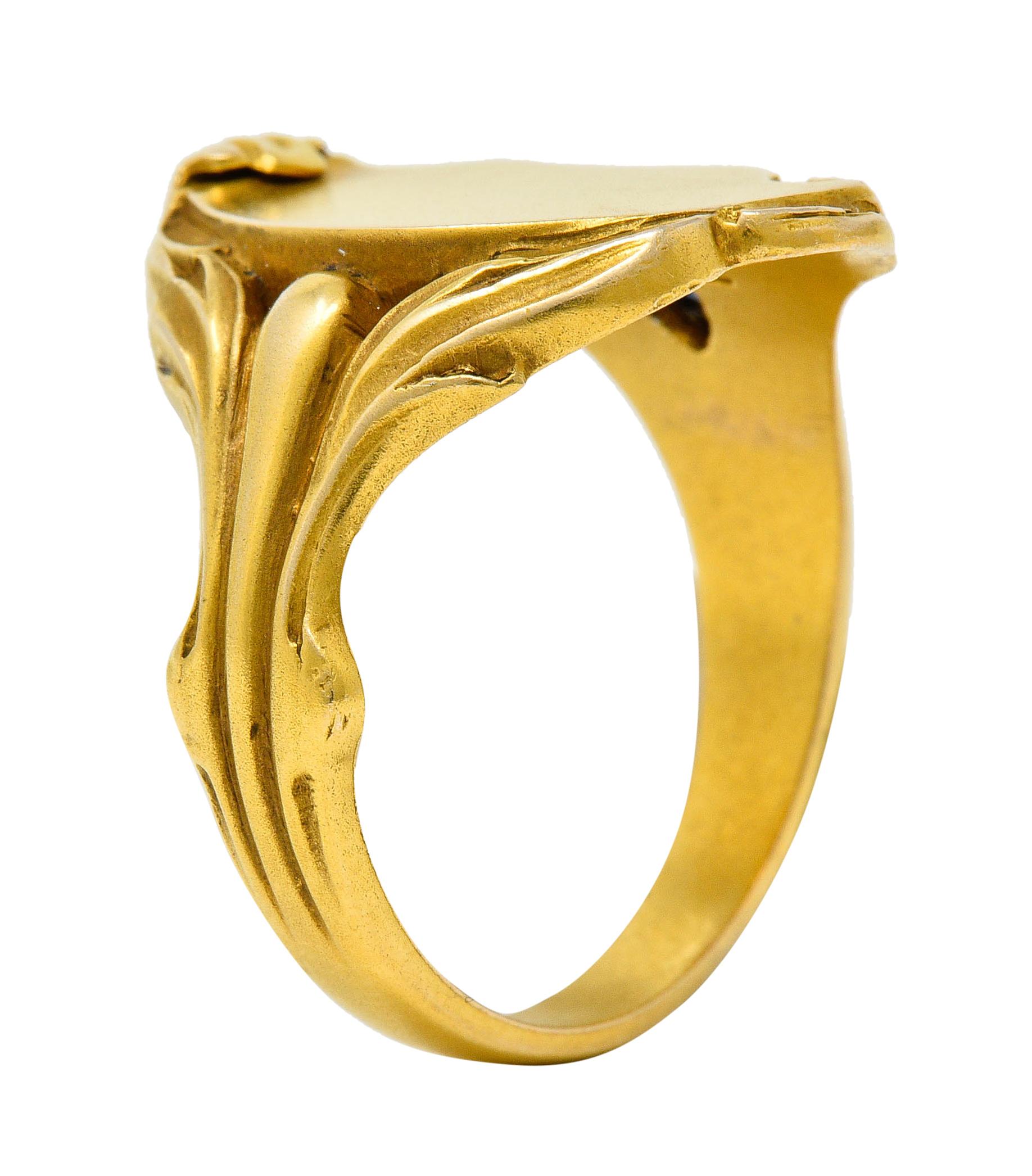 Art Nouveau Sapphire 14 Karat Gold Signet Ring 3