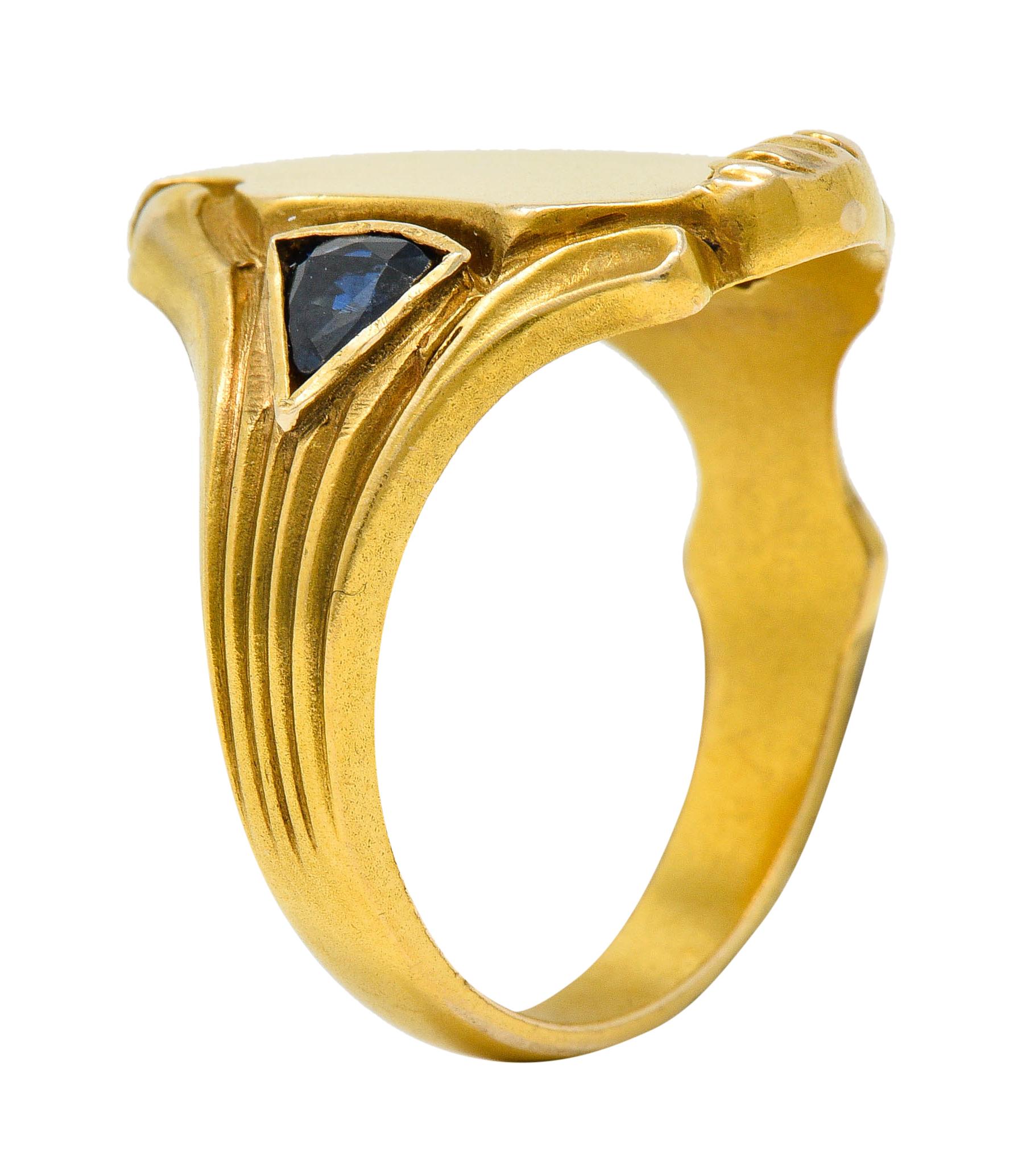 Art Nouveau Sapphire 14 Karat Gold Signet Ring 4