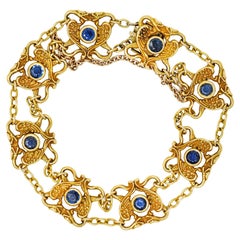 Antique Art Nouveau Sapphire 18 Karat Yellow Gold Serpent Dragon Link Bracelet