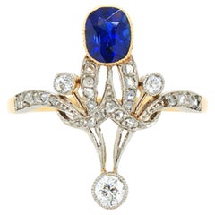 Art Nouveau Sapphire and Diamond Ring, ca. 1910s