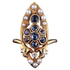 Art Nouveau Sapphire and Pearl Ring of 14k Gold