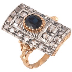 Vintage Art Nouveau Sapphire and Rose Diamond Cluster Ring