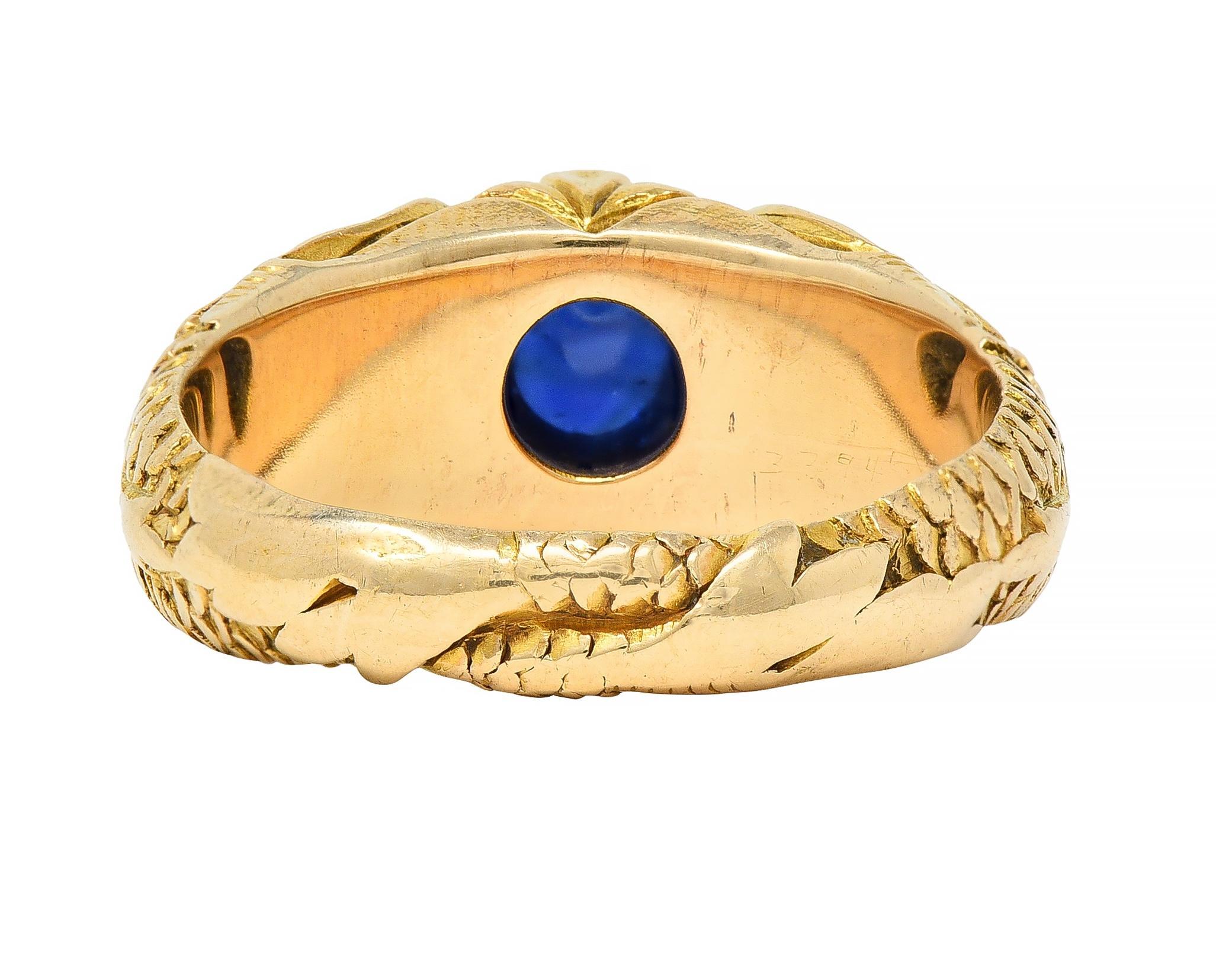 Art Nouveau Sapphire Cabochon Diamond 14 Karat Gold Koi Fish Unisex Antique Ring In Excellent Condition In Philadelphia, PA