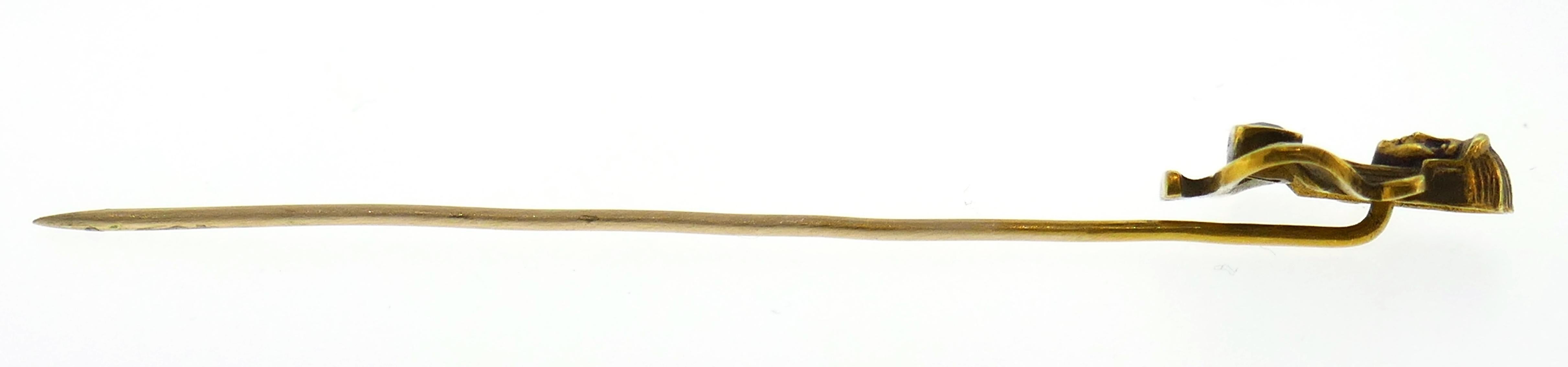 Women's or Men's Art Nouveau Sapphire Enamel Gold Hat Stick Pin, 1930s Egyptian Revival Stickpin