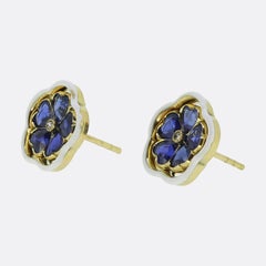 Art Nouveau Sapphire Floral Stud Earrings