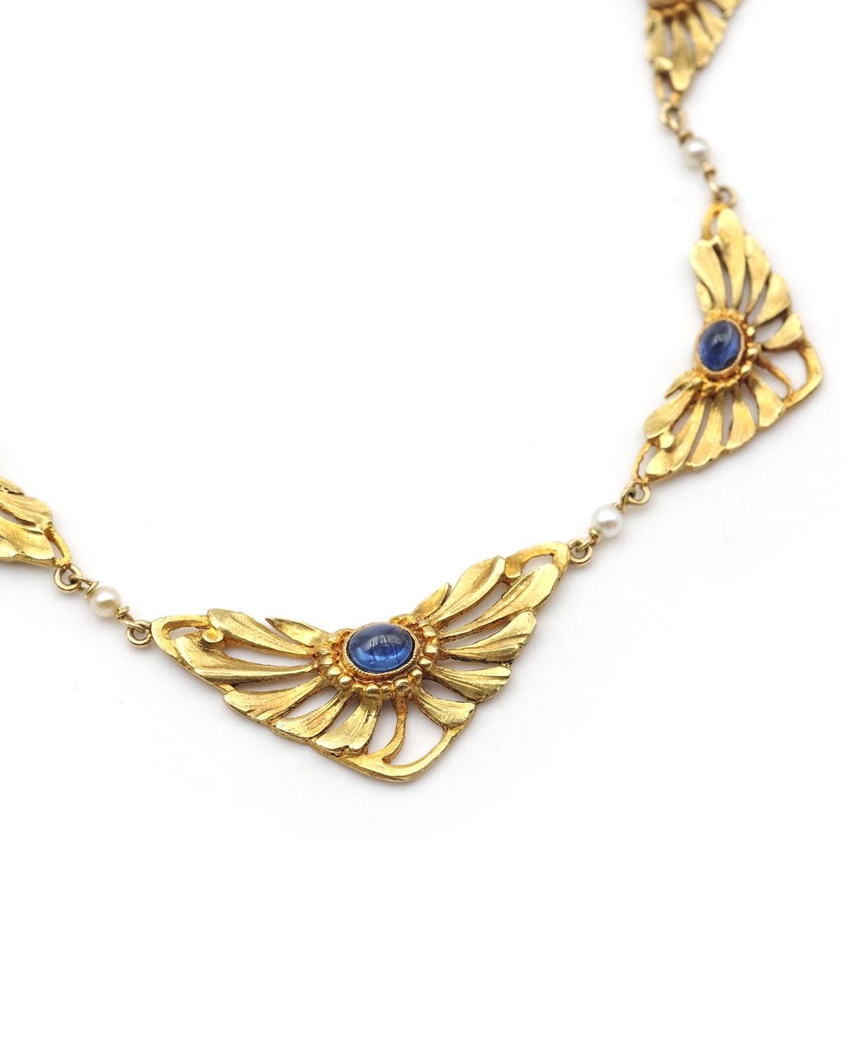 Collana Art Nouveau con drappeggio di fiori di zaffiro, oro 18 carati In condizioni buone in vendita a PARIS, FR