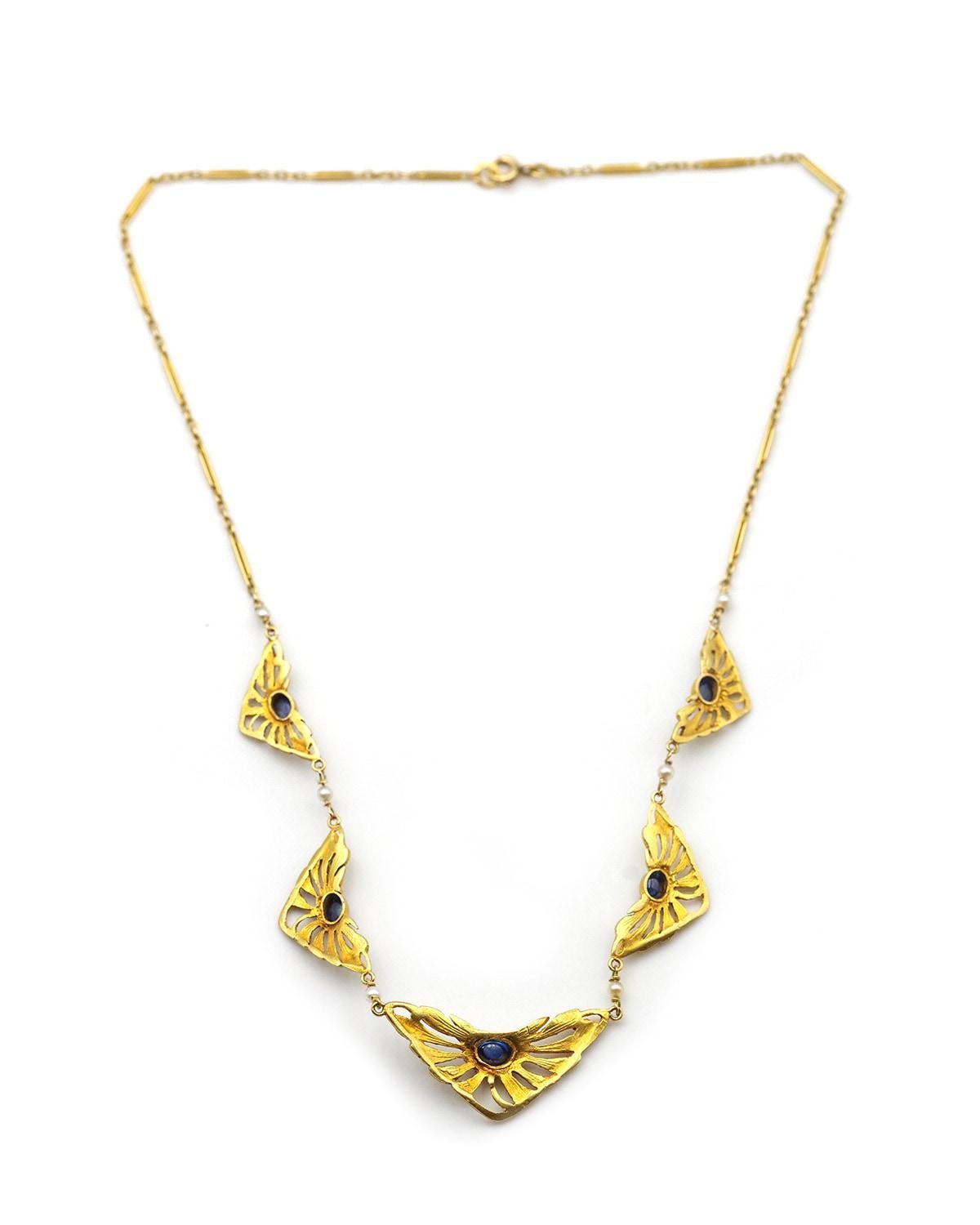 Collana Art Nouveau con drappeggio di fiori di zaffiro, oro 18 carati in vendita 1