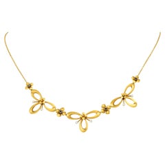 Art Nouveau Sapphire Pearl 18 Karat Gold Flower Blossom Station Necklace