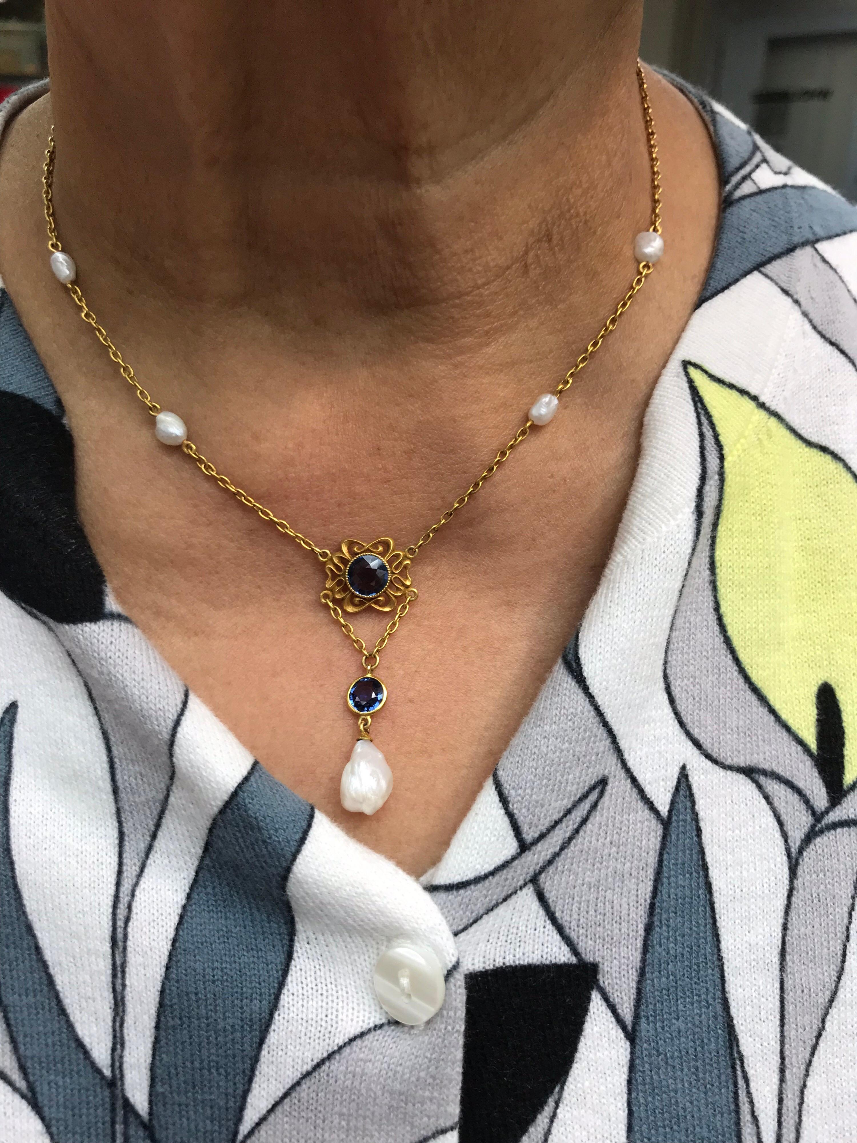 Women's Art Nouveau Sapphire Pearl Necklace