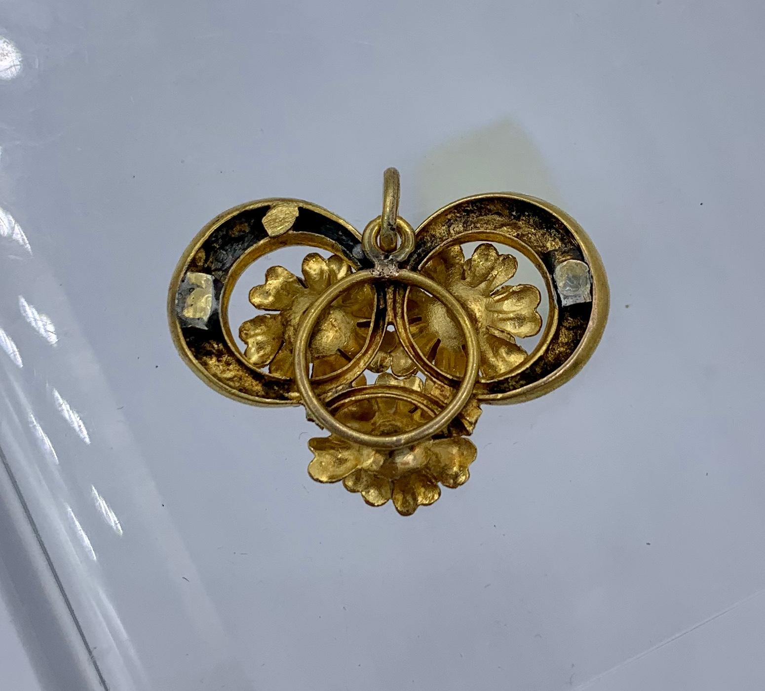 Art Nouveau Zafiro Rubí Diamante Esmalte Colgante Flor Collar Oro 14 Kilates en venta 4