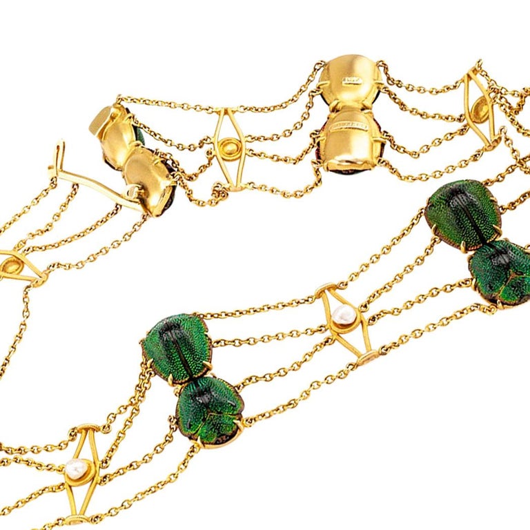 Art Nouveau Scarab Pearl Gold Collar at 1stDibs
