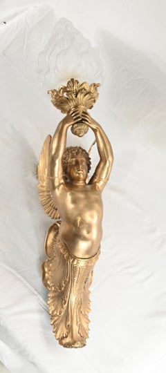 Applique a cherubino in stile Art Nouveau in fusione dorata francese