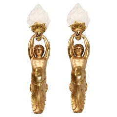 Applique a cherubino in stile Art Nouveau in fusione dorata francese