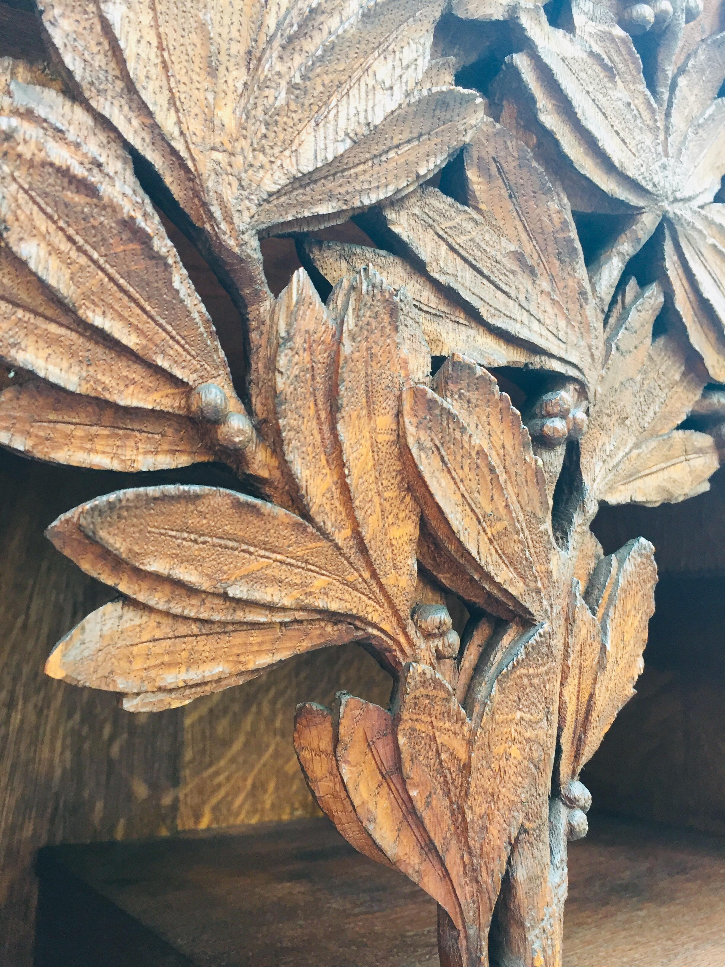 Art Nouveau Scottish Mackintosh Style Cabinet Carved Oak Floral Copper Panels 1