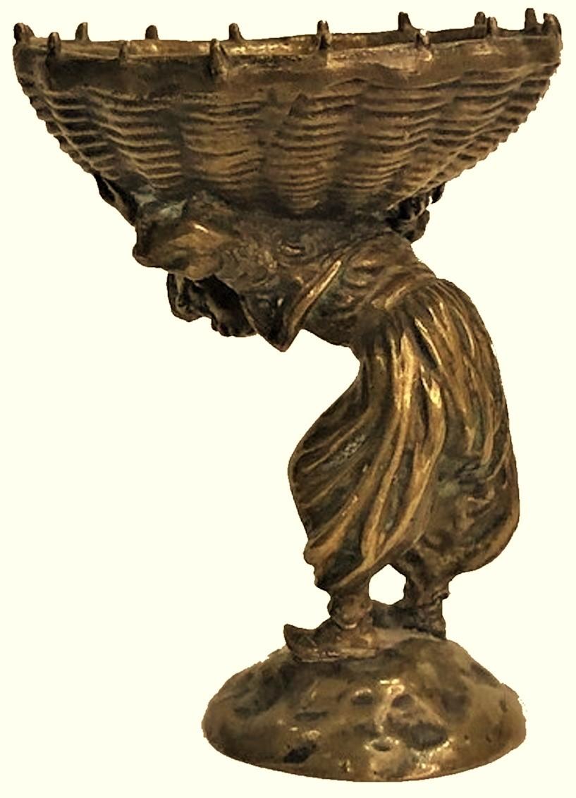 Jugendstil-Skulptur- Candy Bowl aus vergoldeter Wiener Bronze, um 1900 (Art nouveau) im Angebot