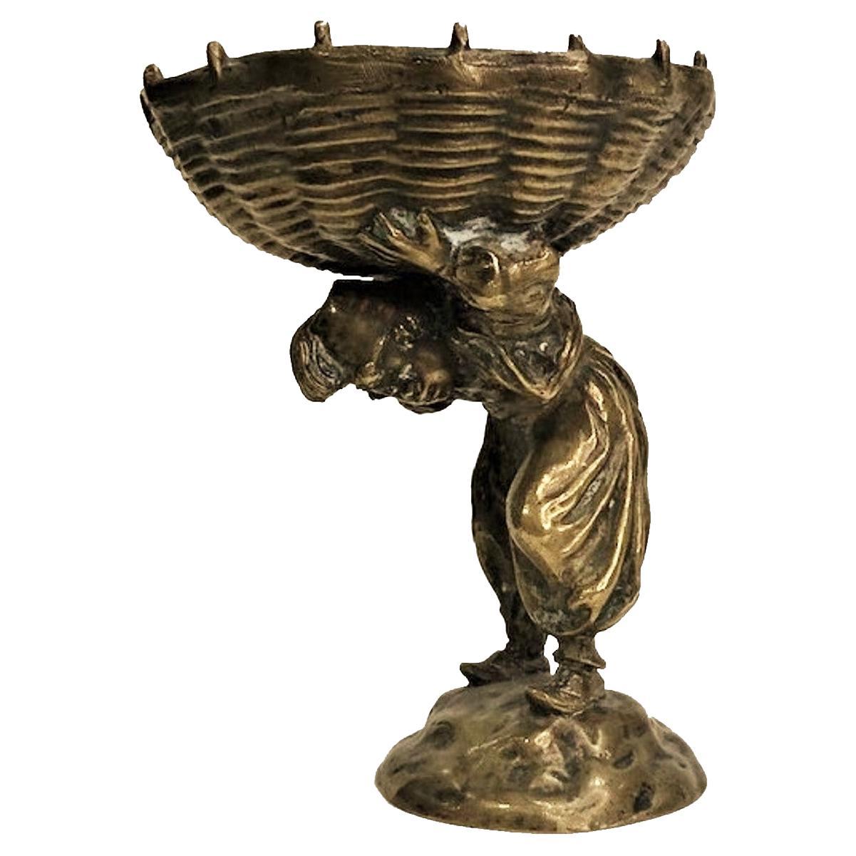 Jugendstil-Skulptur- Candy Bowl aus vergoldeter Wiener Bronze, um 1900