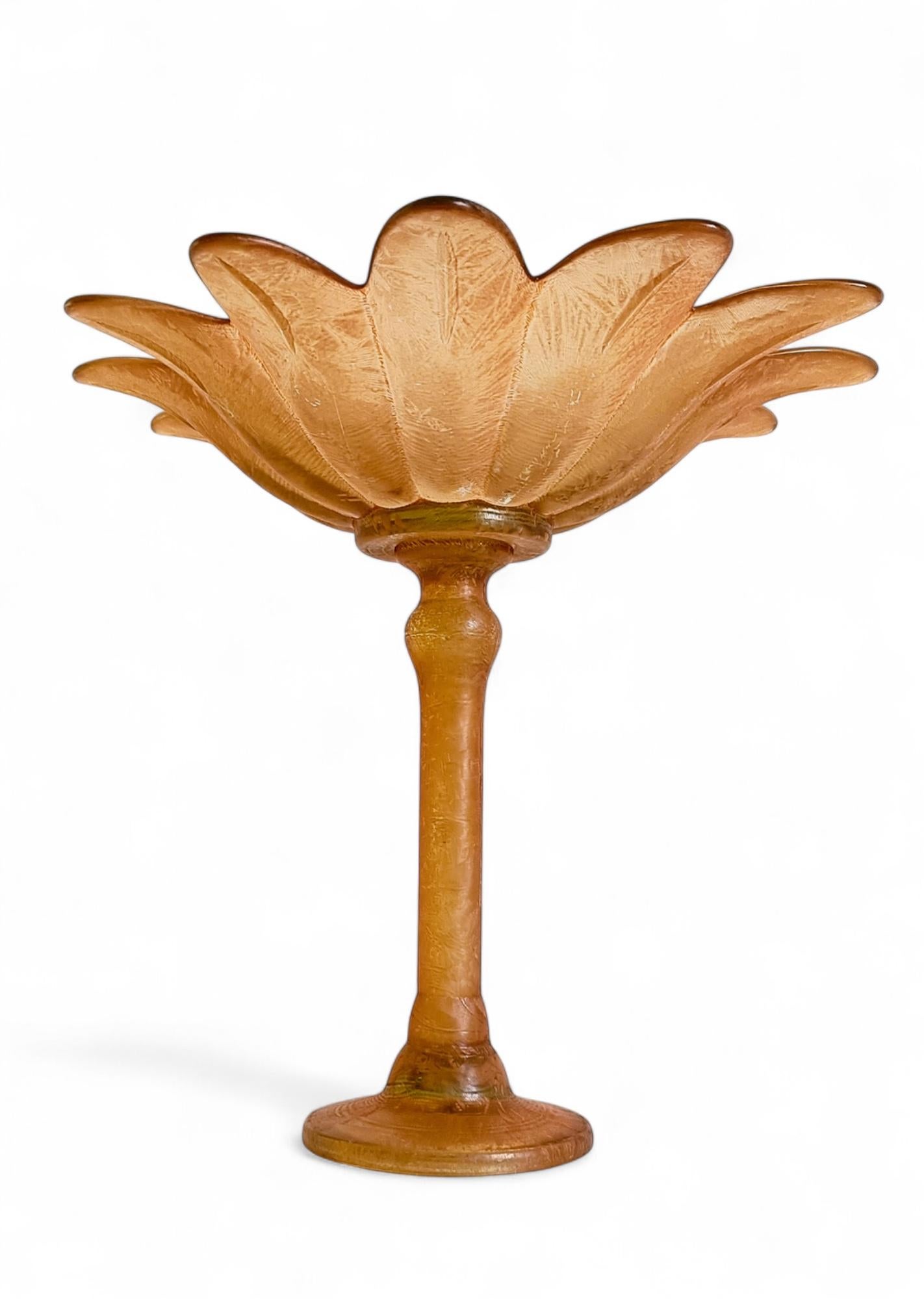 Art Nouveau Sculptural Palm Tree Shaped French Glass Fruit Compote Vase For Sale 13