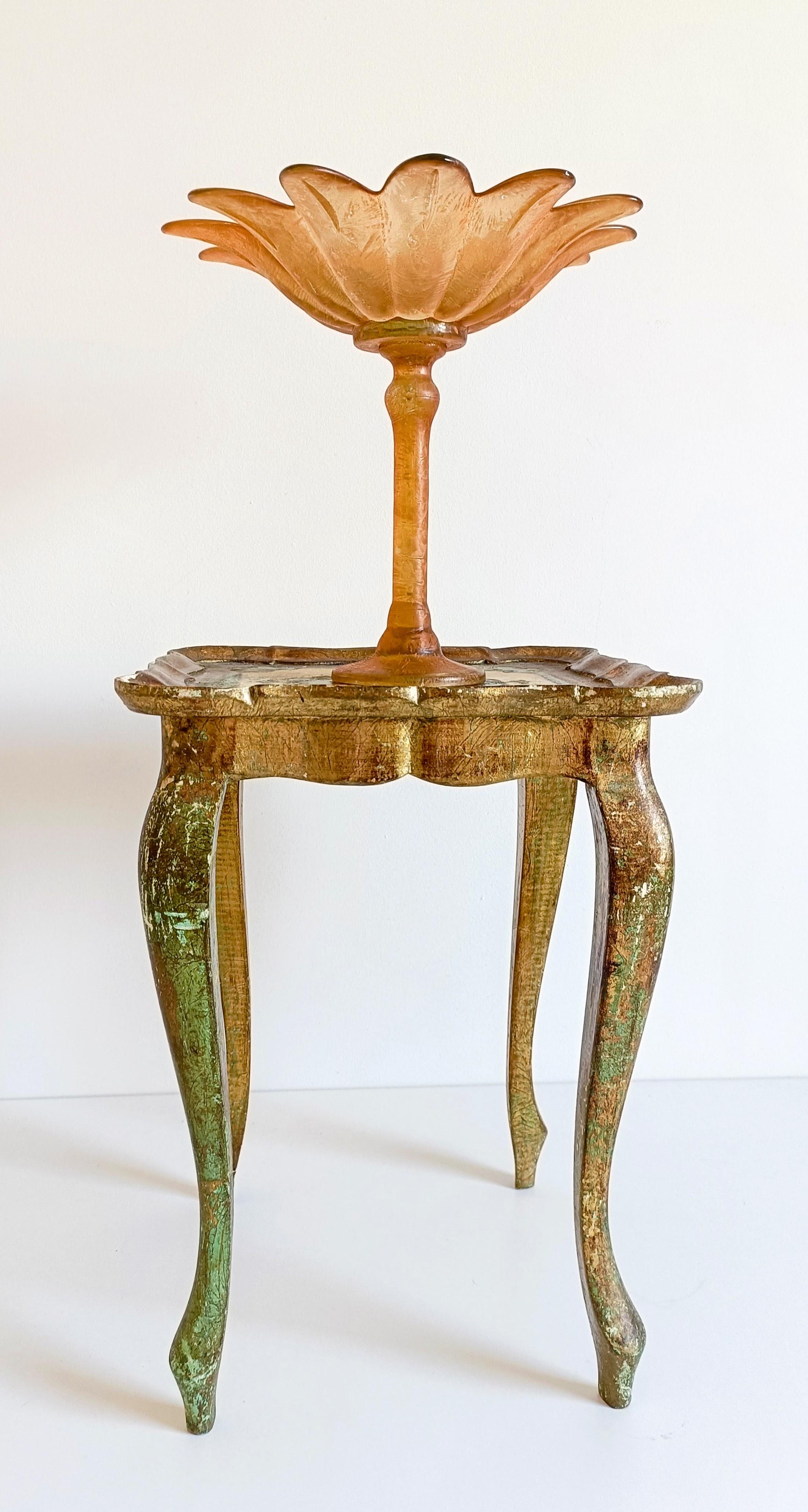 Early 20th-century French Art Nouveau glass compote vase, designed in a sculptural palm tree form with finely etched detailing and a rich rusty orange hue. 

This piece reflects the Art Nouveau movement’s emphasis on natural forms, organic lines,