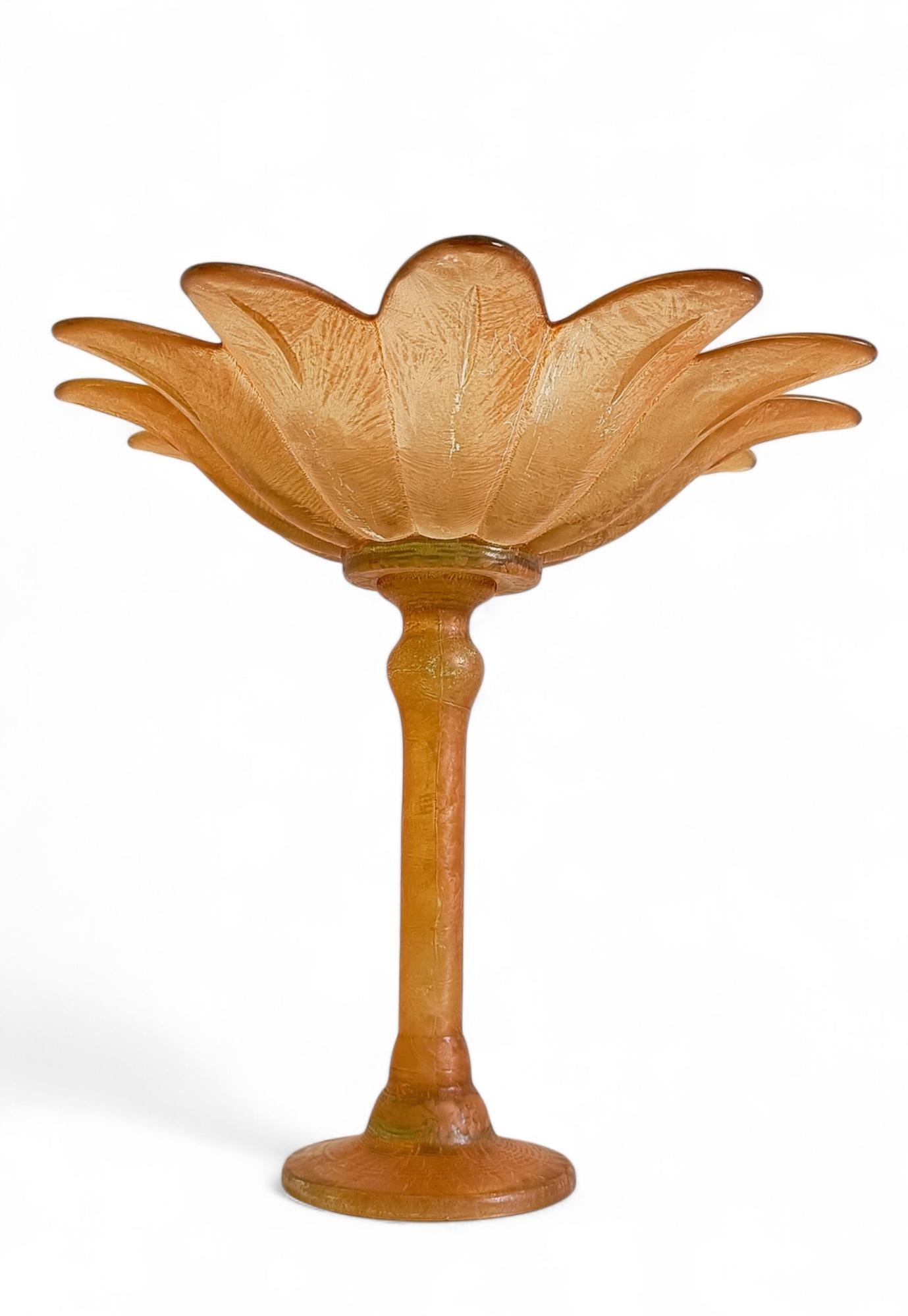 Hand-Crafted Art Nouveau Sculptural Palm Tree Shaped French Glass Fruit Compote Vase For Sale