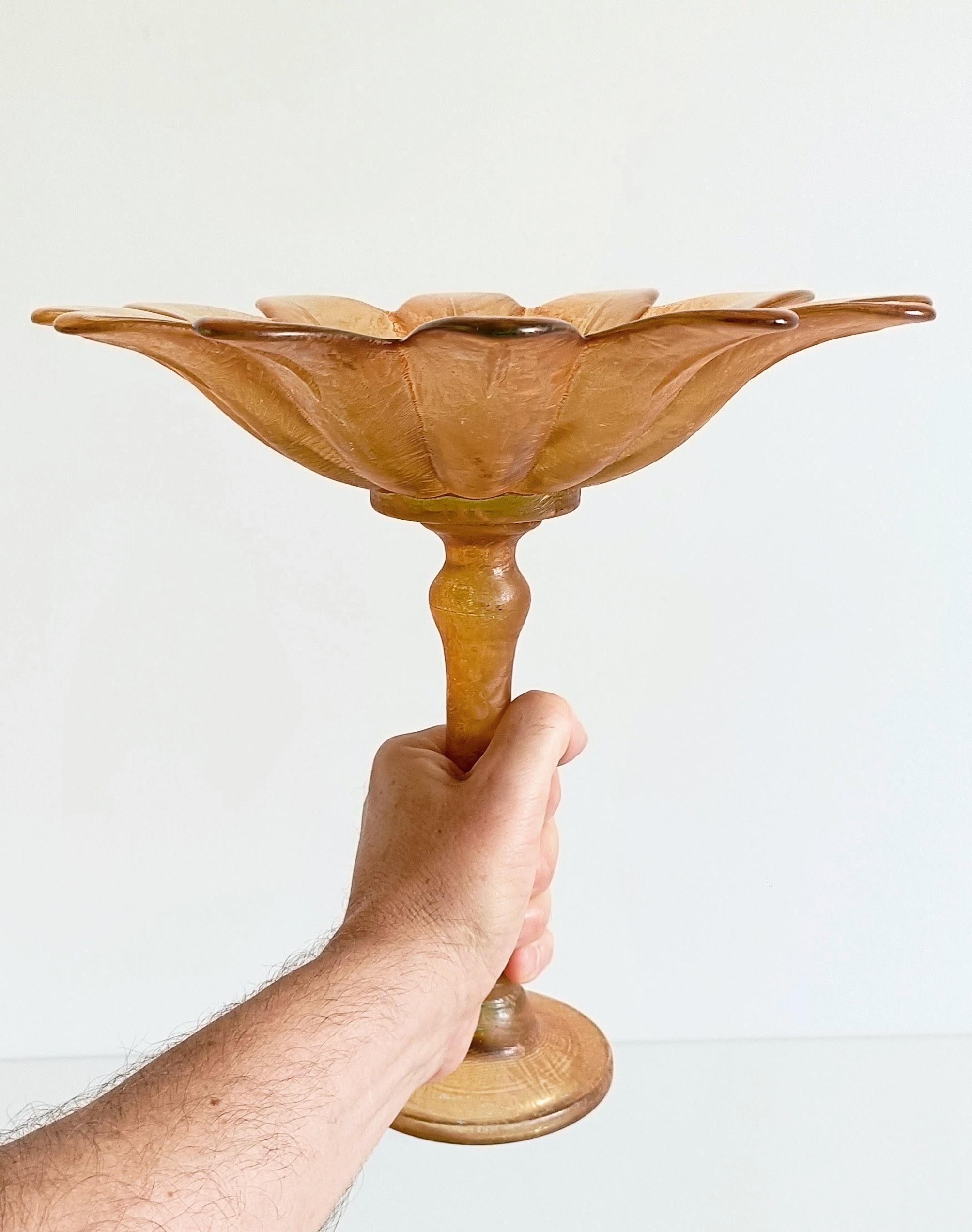 20th Century Art Nouveau Sculptural Palm Tree Shaped French Glass Fruit Compote Vase For Sale