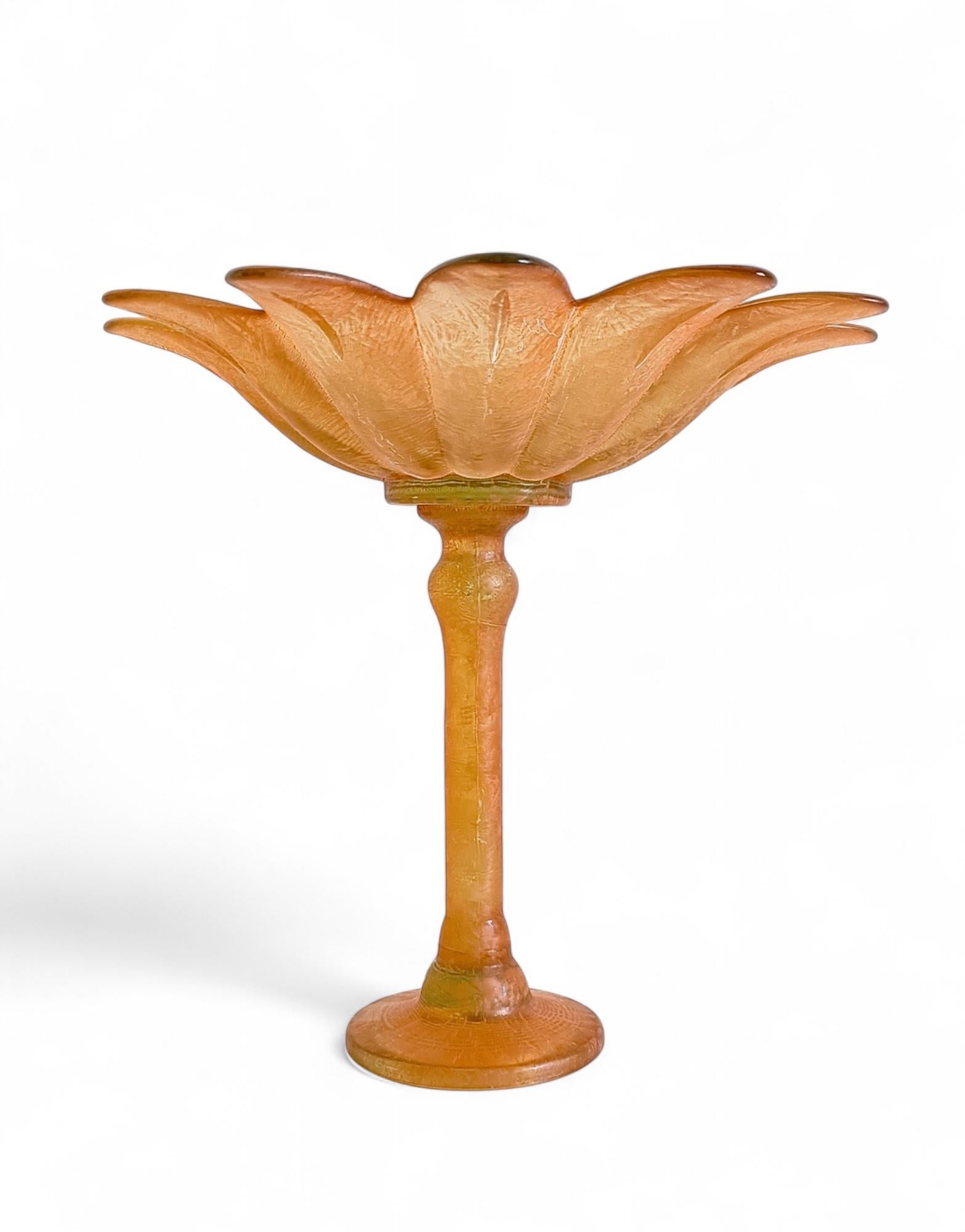 Art Nouveau Sculptural Palm Tree Shaped French Glass Fruit Compote Vase For Sale 1