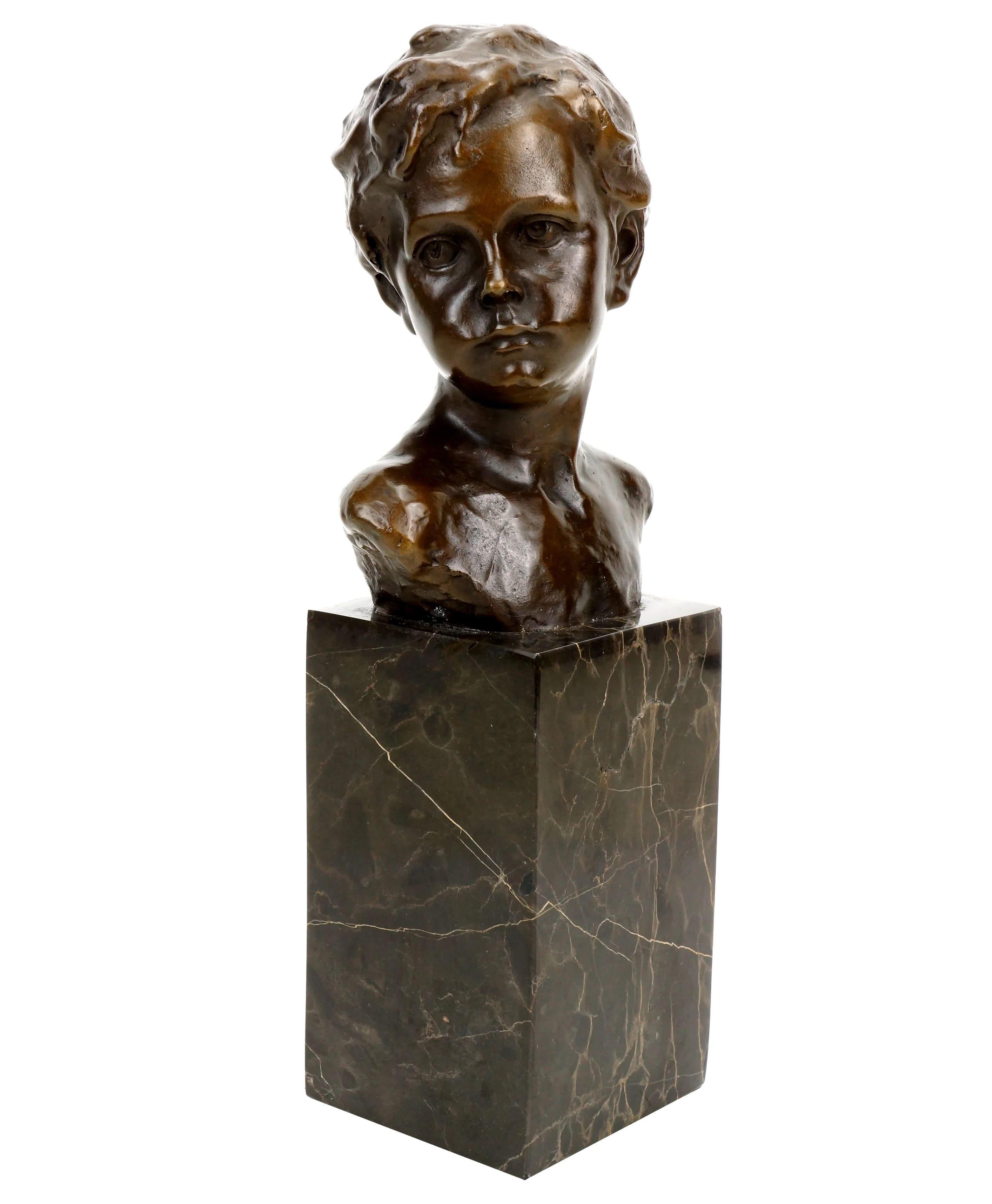 Add elegance and charm to your interior with this Art Nouveau bronze bust of a boy, signed by the renowned French artist Auguste Moreau. Each detail of the sculpture reflects the delicacy, playfulness, and refined style characteristic of the Art