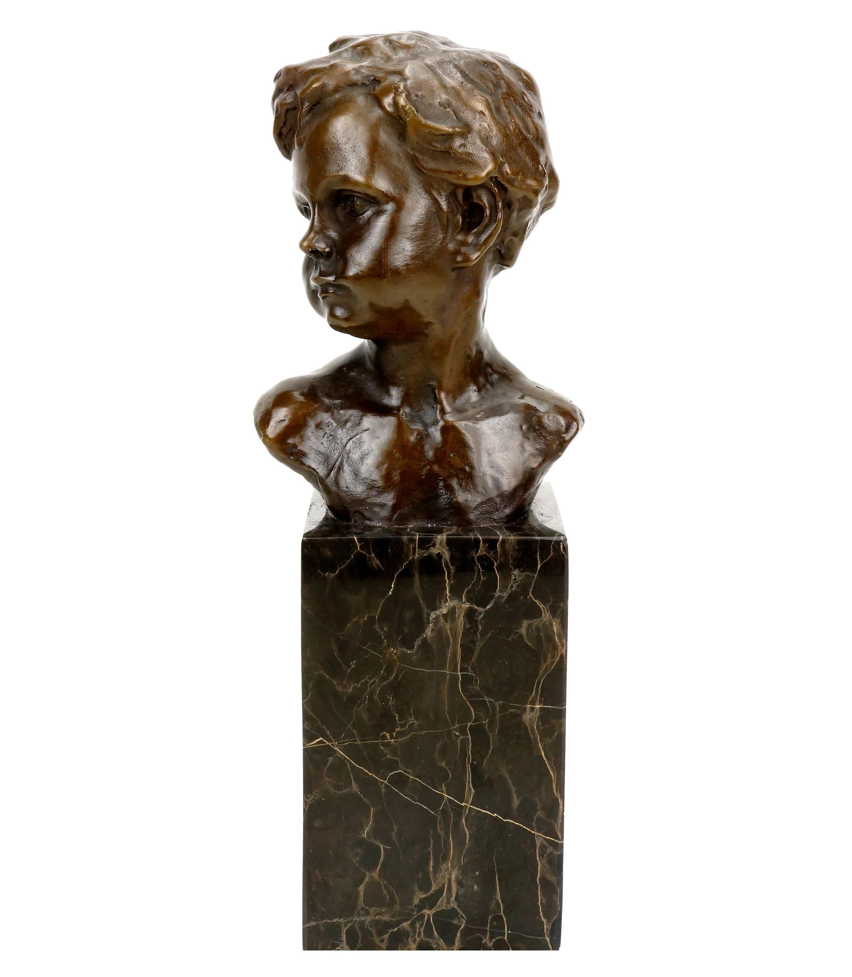 French Art Nouveau Sculpture Bronze Figurine, Bust of a Boy, Signed A. Moreau For Sale