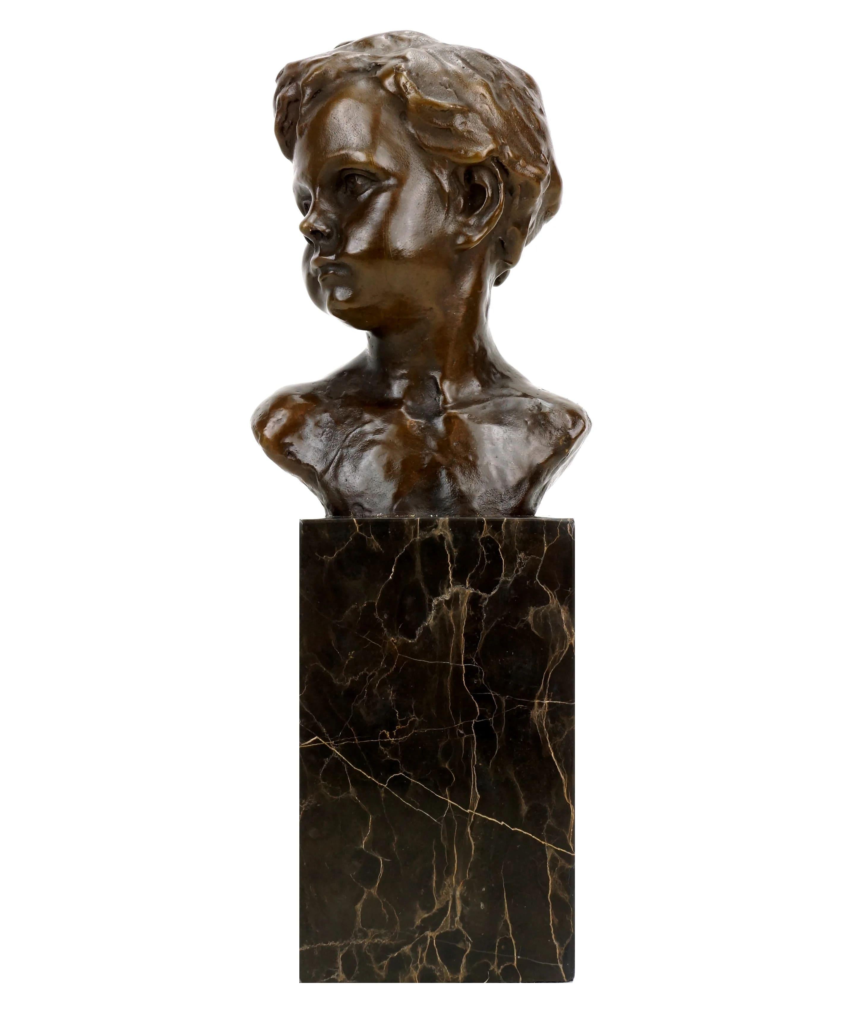 Patinated Art Nouveau Sculpture Bronze Figurine, Bust of a Boy, Signed A. Moreau For Sale