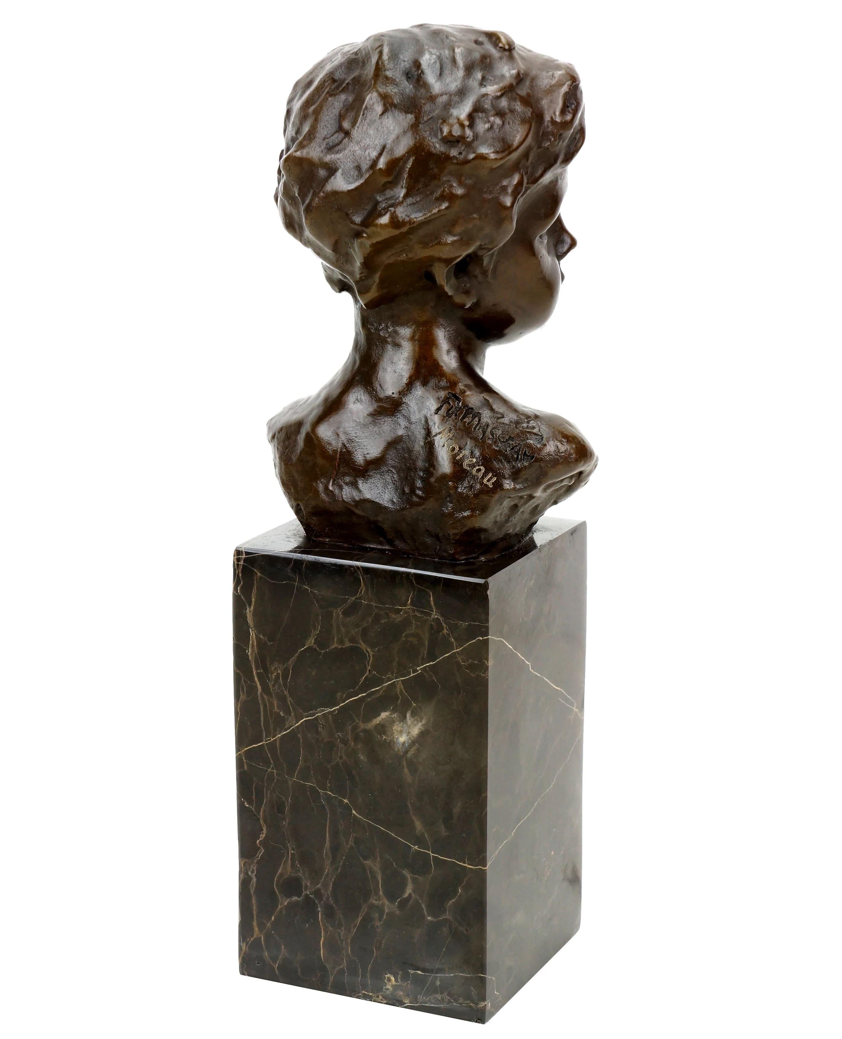 20th Century Art Nouveau Sculpture Bronze Figurine, Bust of a Boy, Signed A. Moreau For Sale