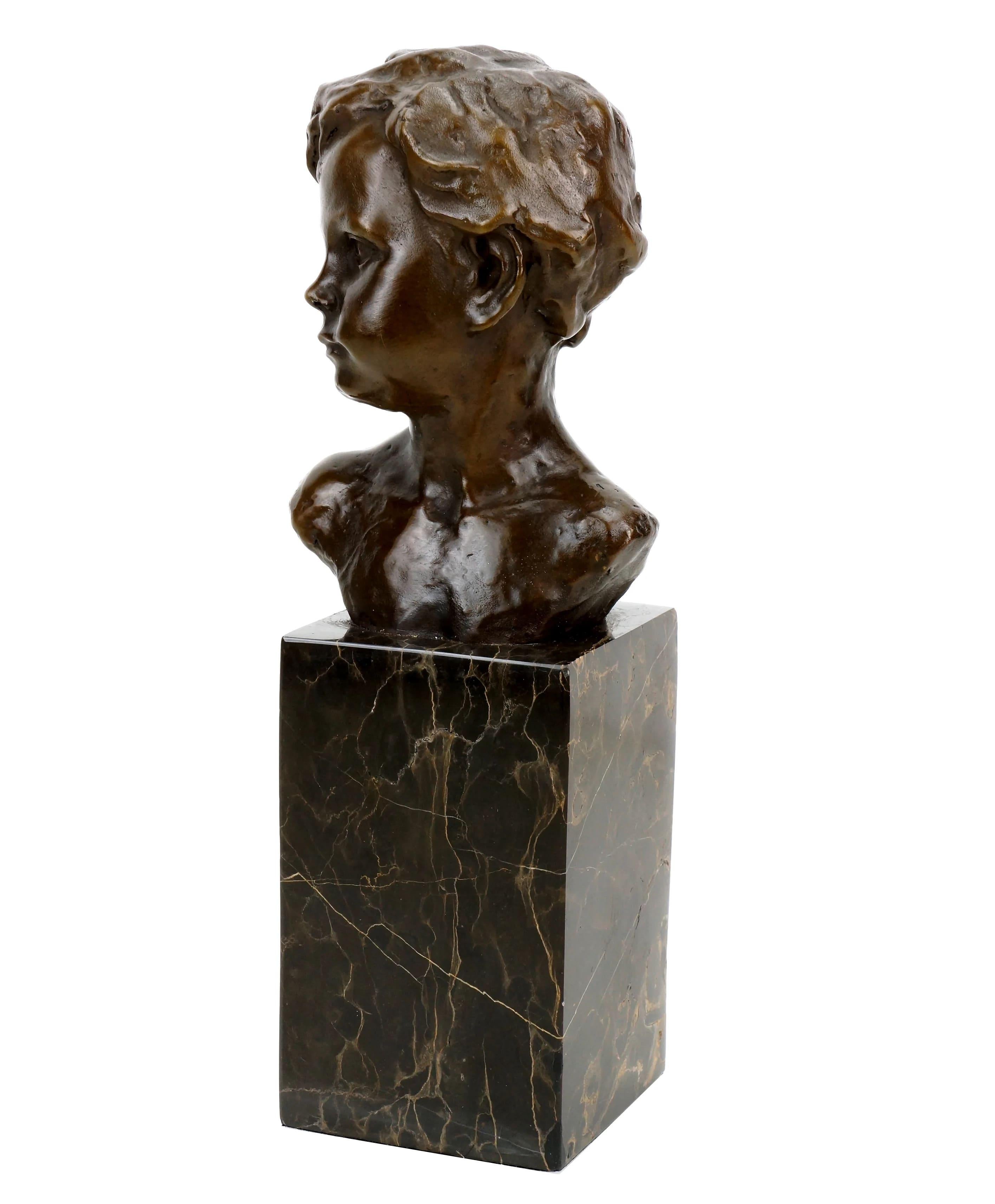 Art Nouveau Sculpture Bronze Figurine, Bust of a Boy, Signed A. Moreau For Sale 2