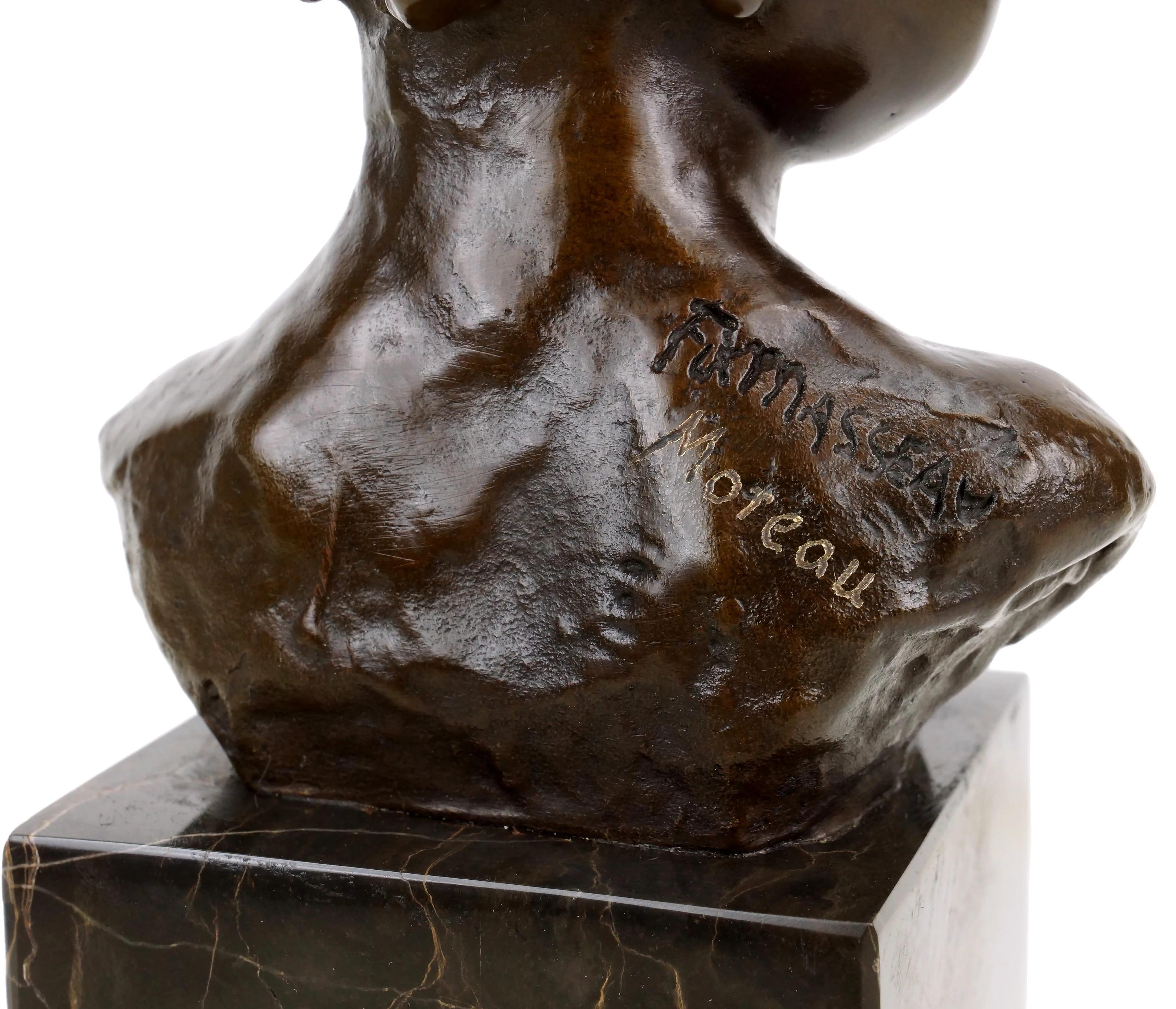 Art Nouveau Sculpture Bronze Figurine, Bust of a Boy, Signed A. Moreau For Sale 3
