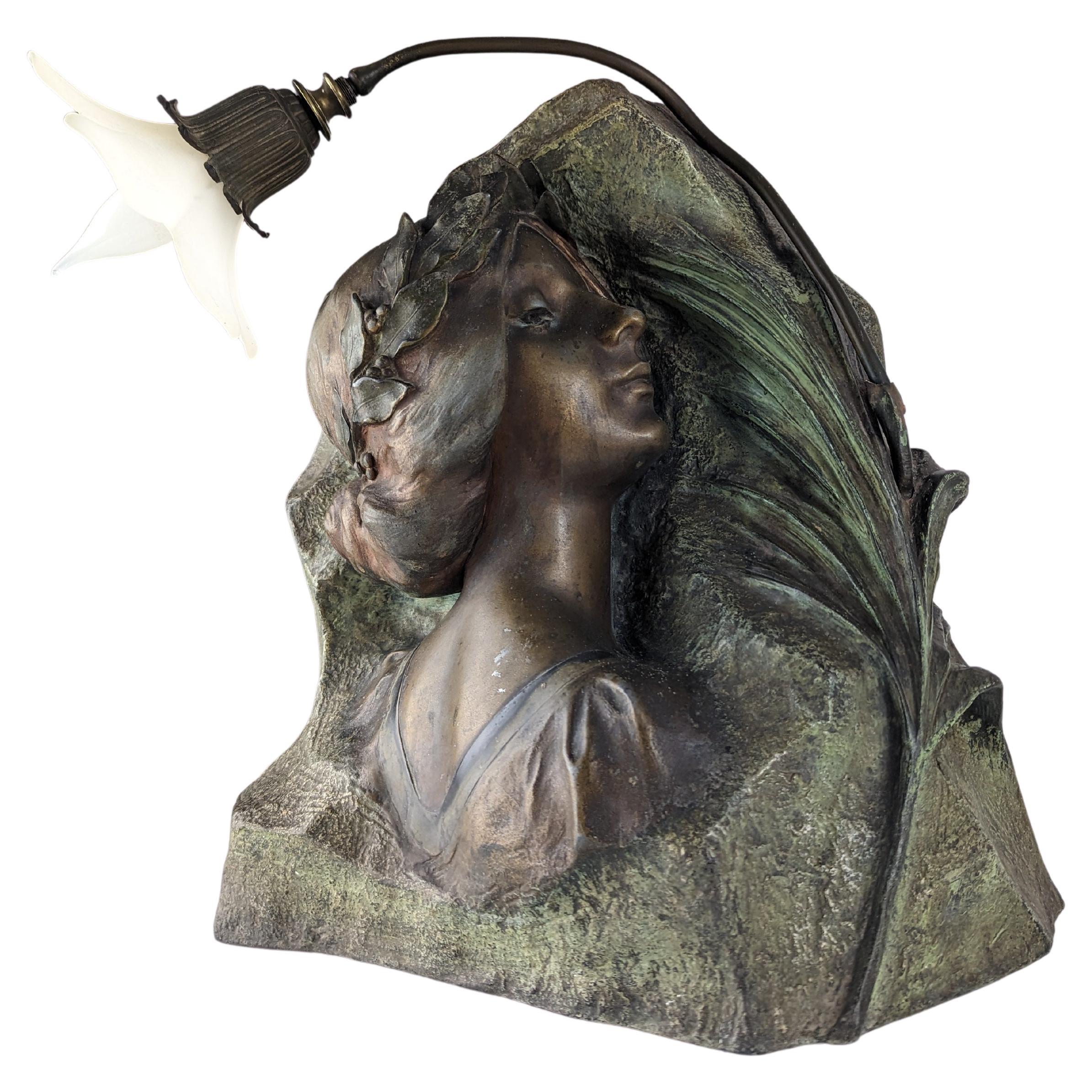 Art Nouveau Sculpture Lamp by Julien Causse 1900s For Sale