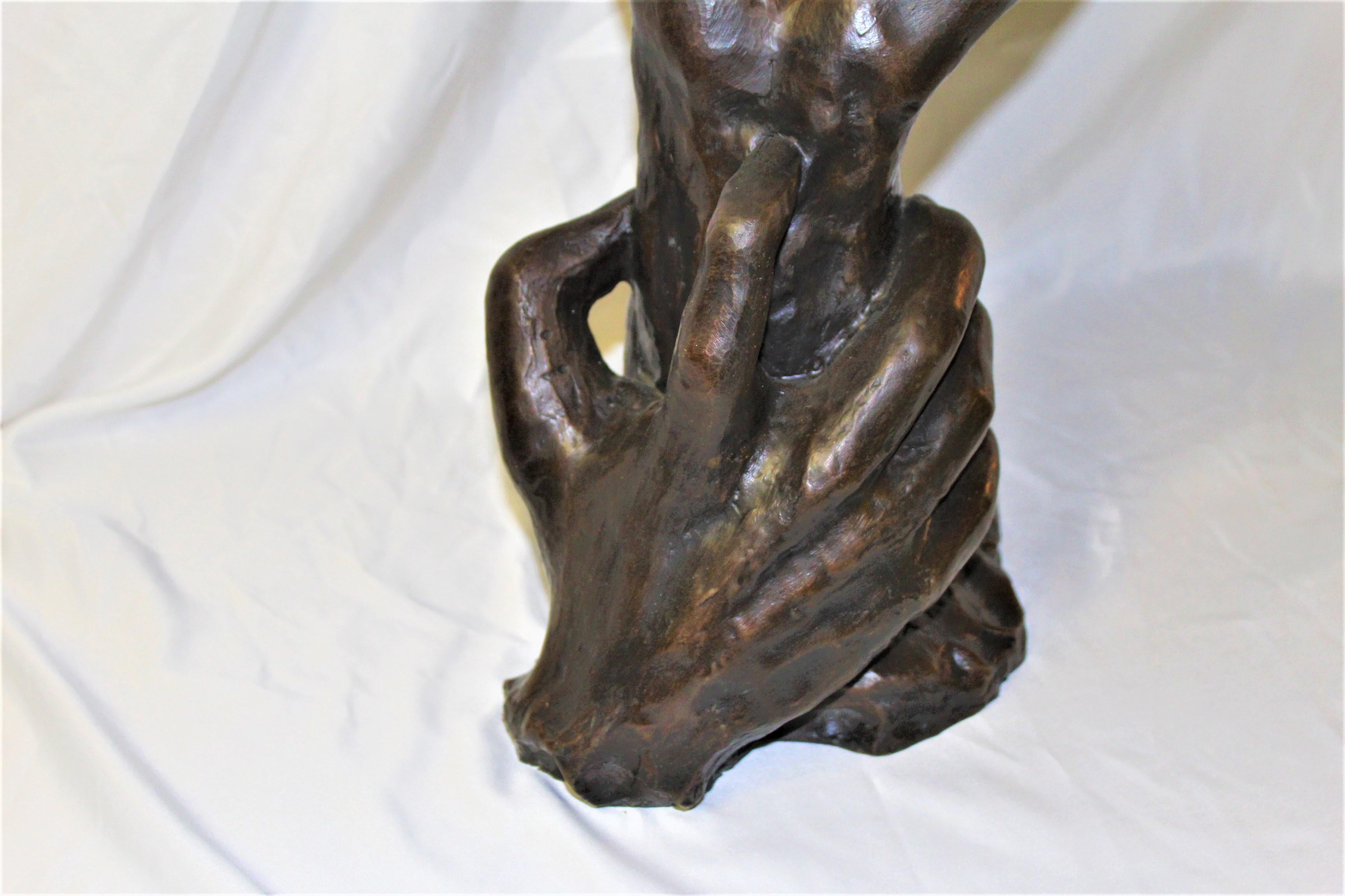 Larger than life-size sculpture of Hands in stress made from a rare find > One of his most popular sculptures. Lost wax process and with excellent bronze color patina finish. Heavy casting and showing a signature at the bottom. In the style of