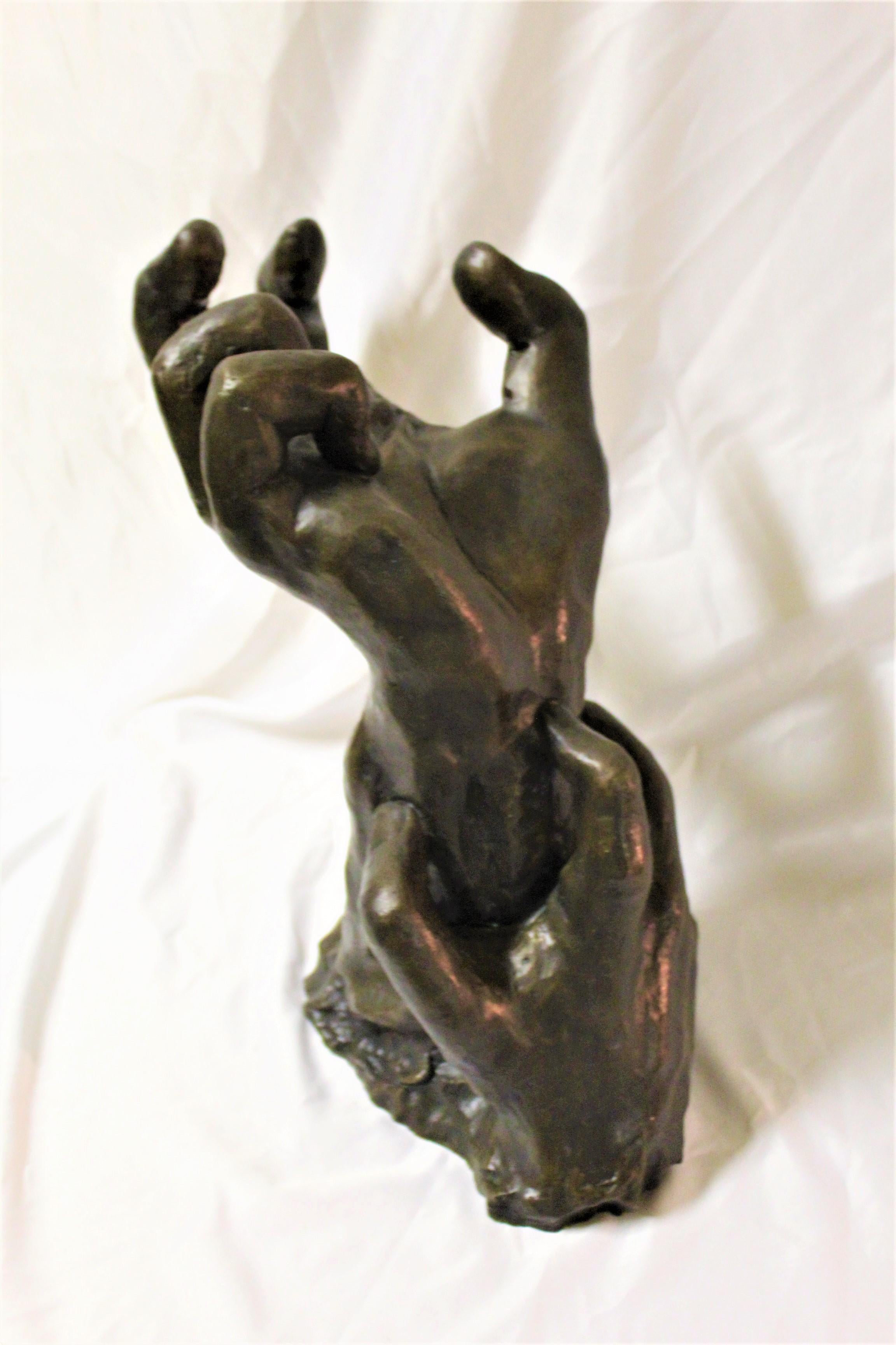 Romantic Art Nouveau Sculpture of Hands Bronze Casting after Rodin For Sale