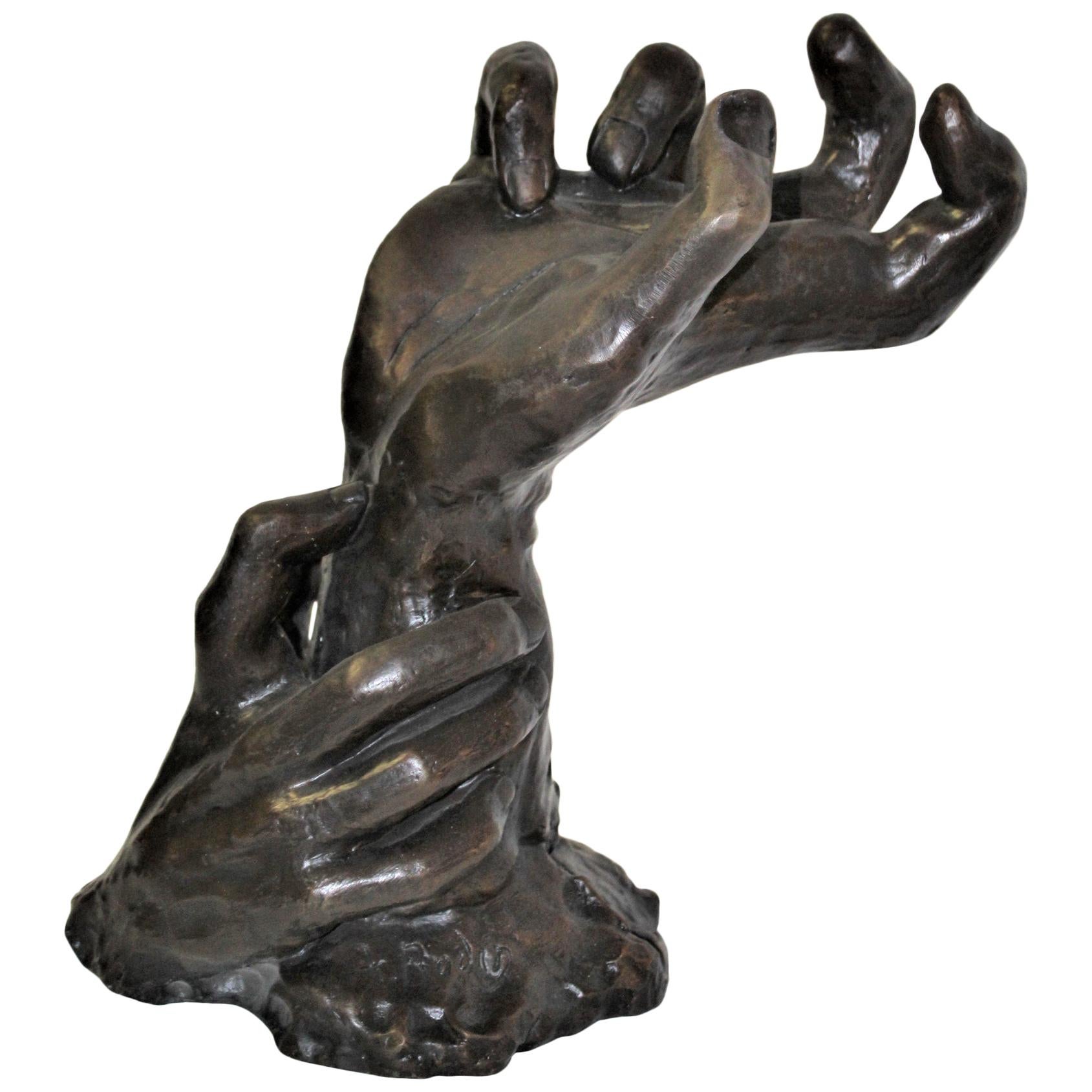 Art Nouveau Sculpture of Hands Bronze Casting after Rodin For Sale