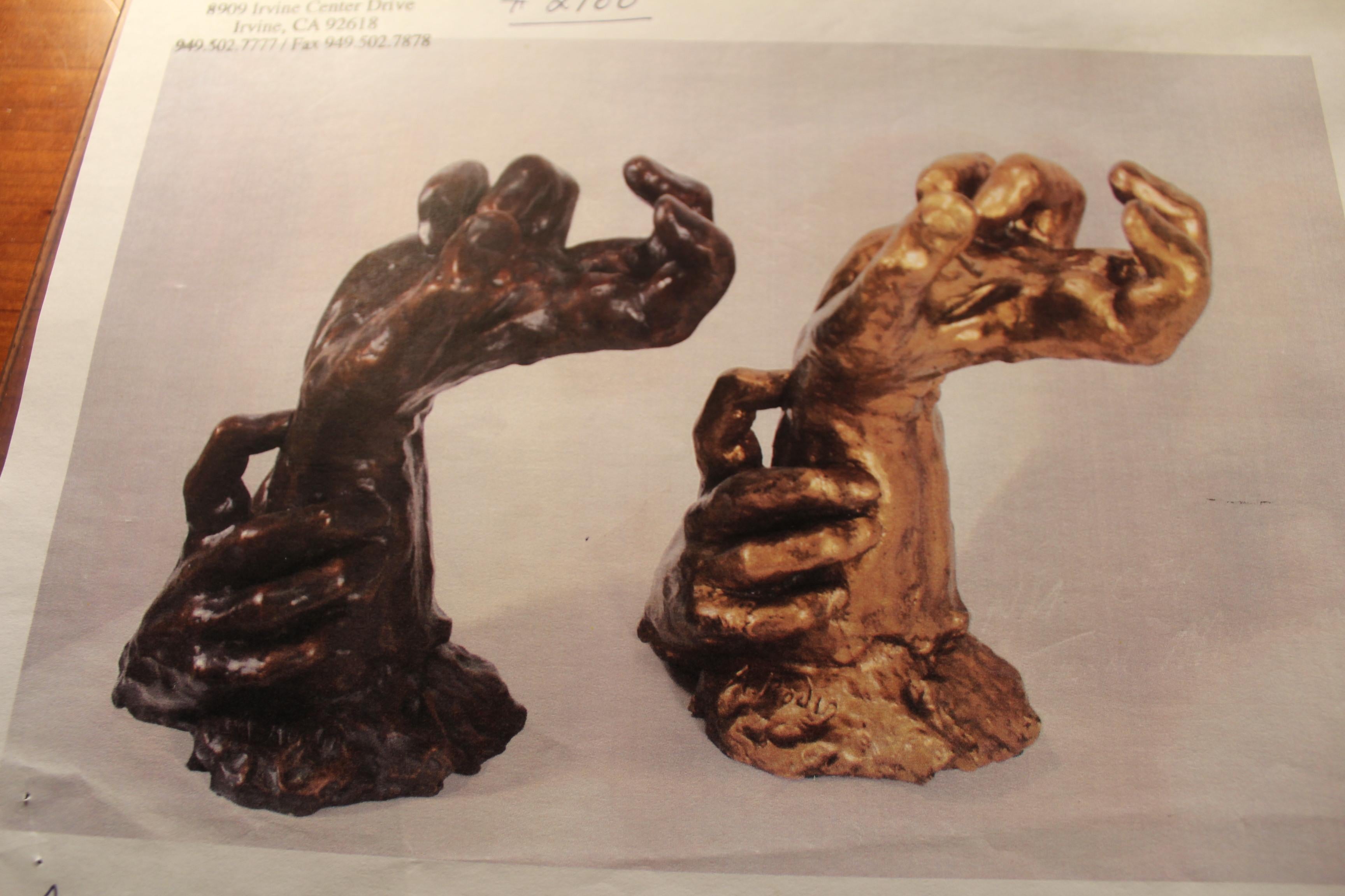 Jugendstil-Skulptur von Händen, Bronzeguss nach Rodin, Stil des Impressionismus im Angebot 4