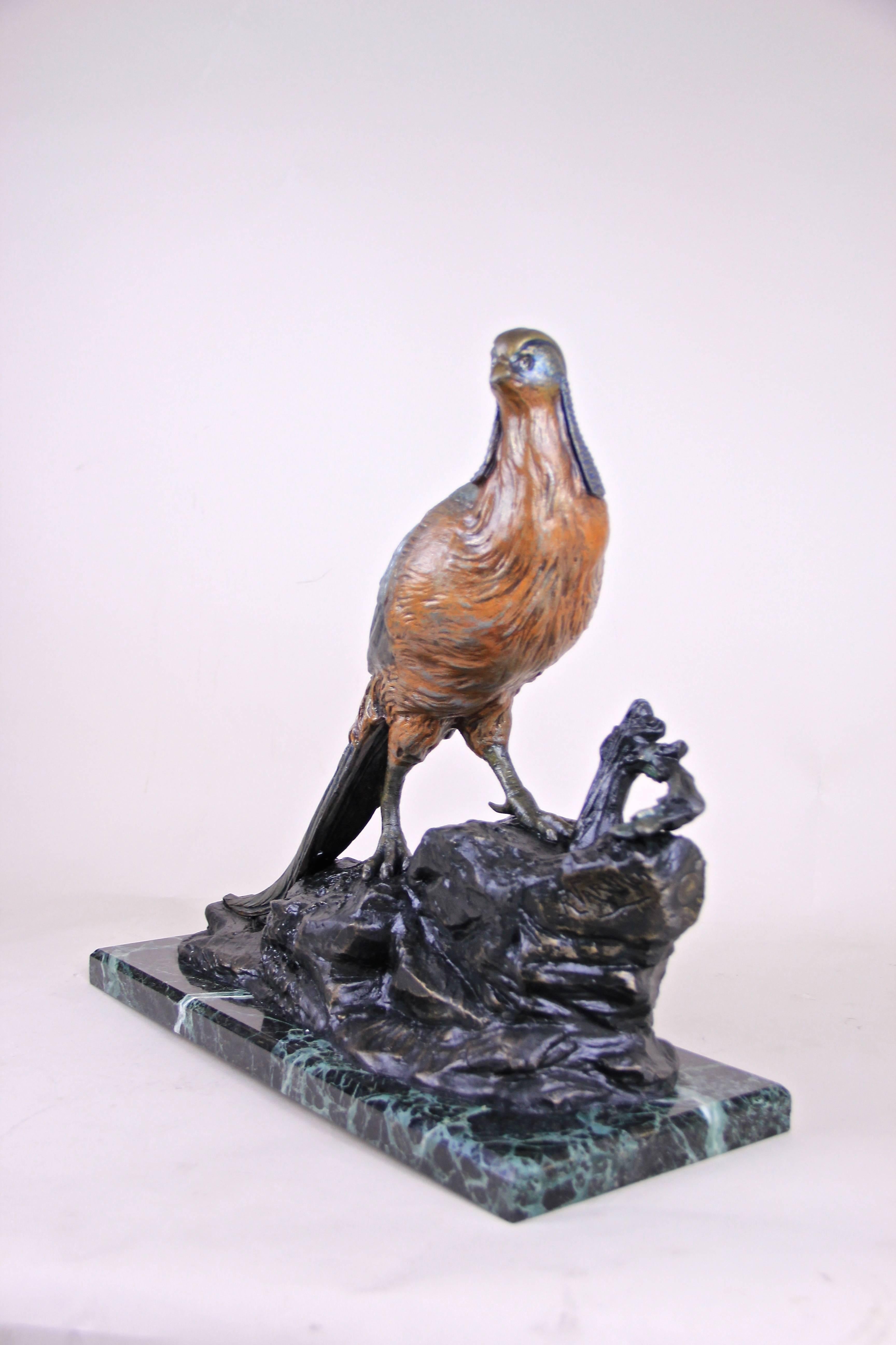 Outstanding Art Nouveau sculpture from, circa 1910 made by the French sculptor Rene Varnier. Out of France from the early Art Nouveau period this amazing bird sculpture captured a majestic pheasant, made with highest attention to details - just take